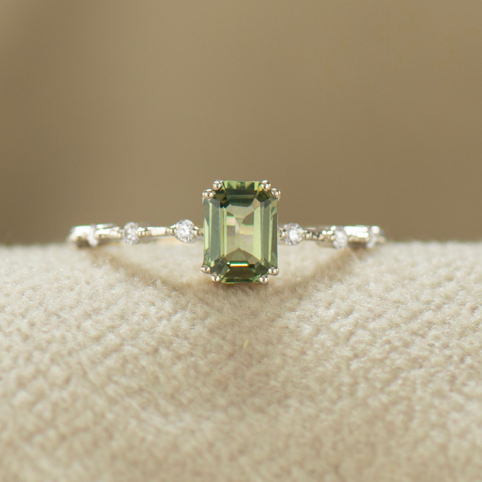 Unique Green Sapphire Engagement Ring - Emerald