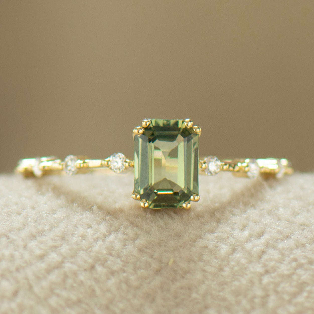 Unique Green Sapphire Engagement Ring - Emerald