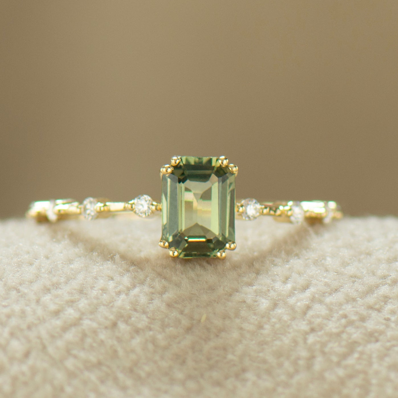 Unique Green Sapphire Engagement Ring - Emerald