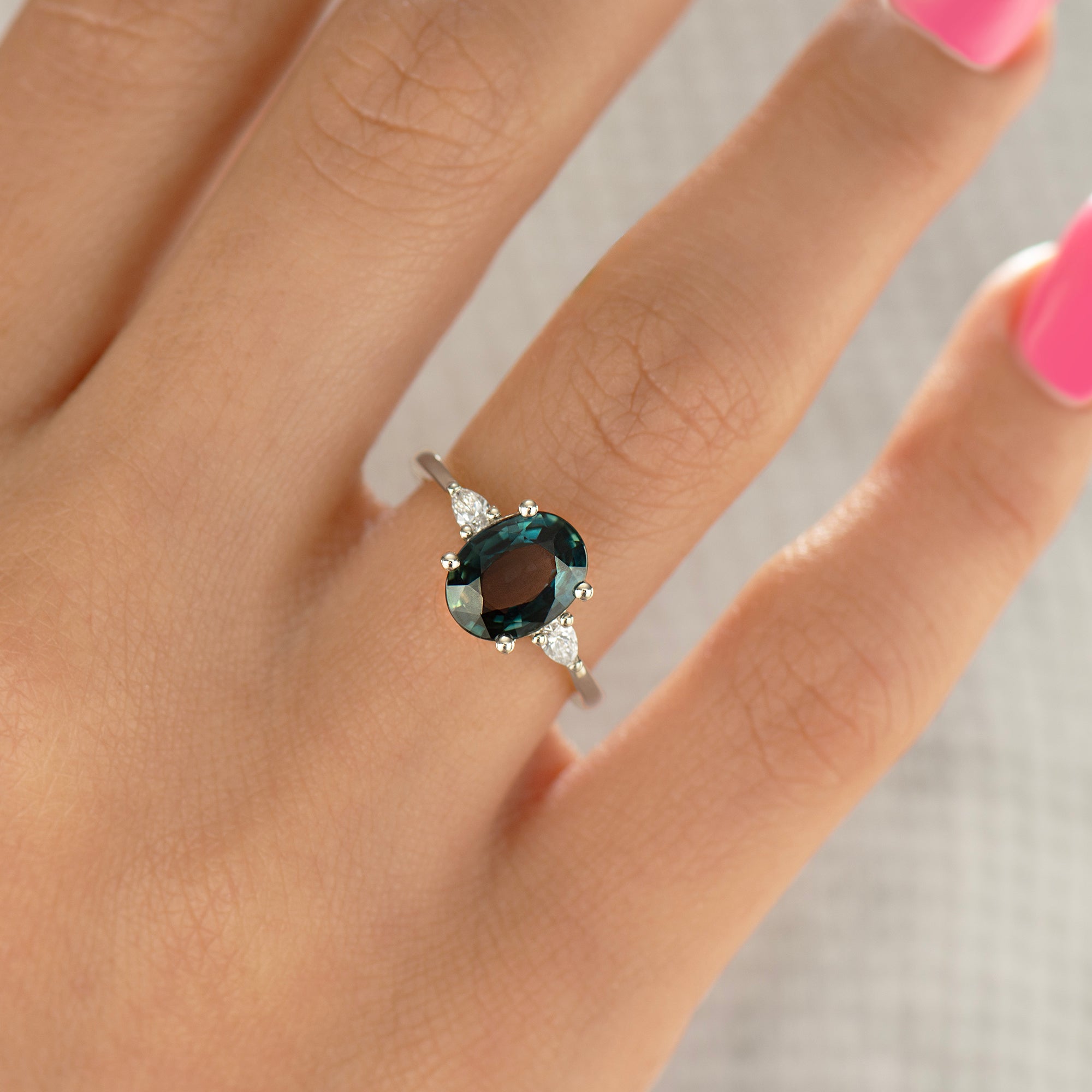 Dark Teal Sapphire Engagement Ring
