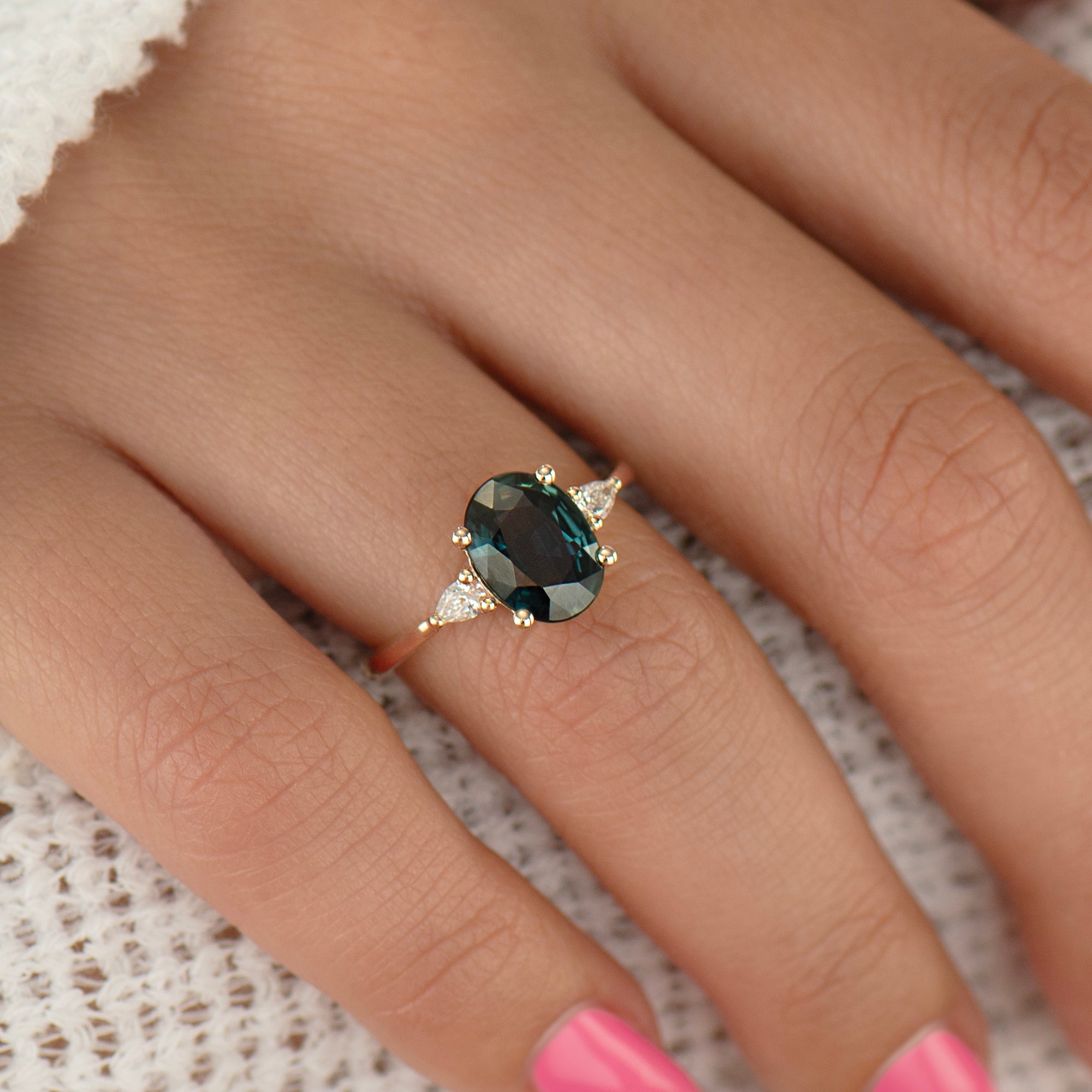 Dark Teal Sapphire Engagement Ring