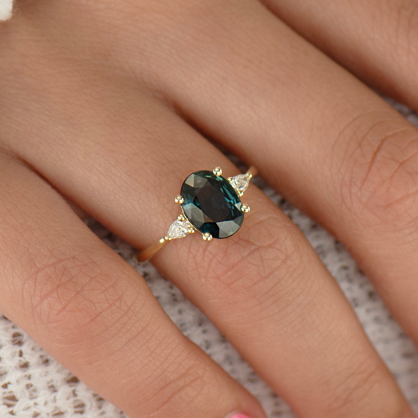 Dark Teal Sapphire Engagement Ring
