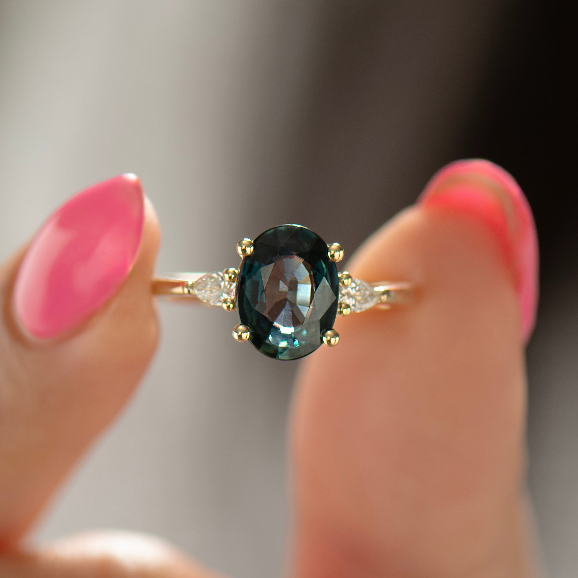 Dark Teal Sapphire Engagement Ring