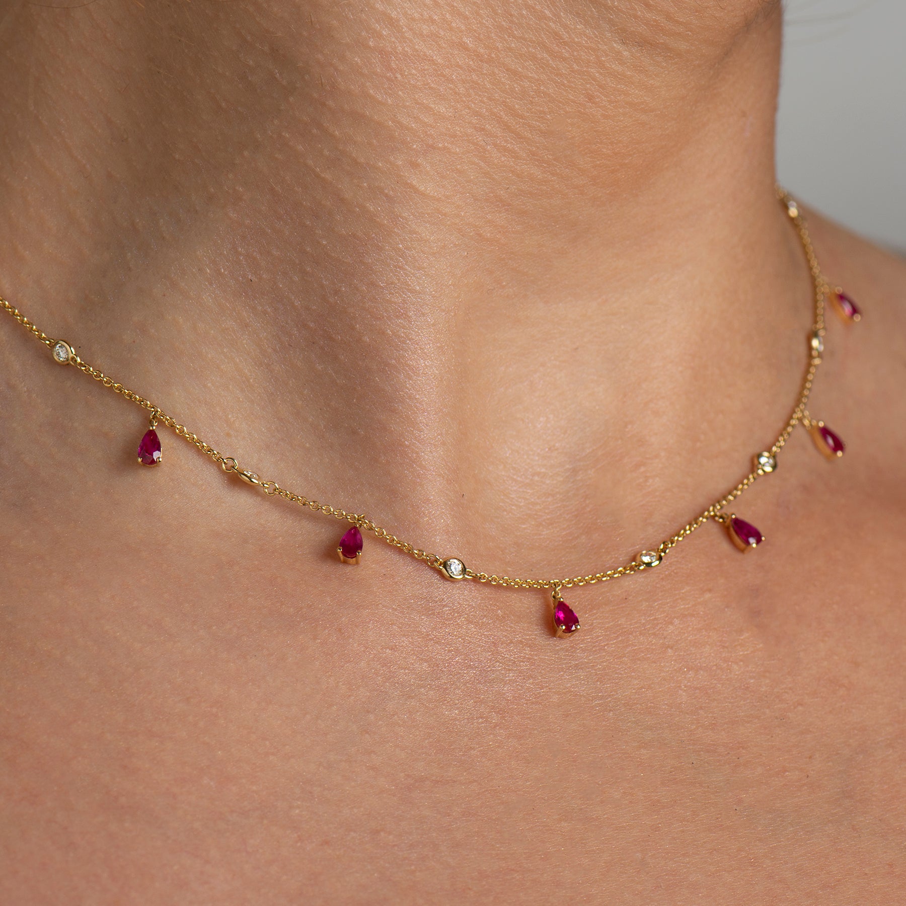 Station Necklace - Diamonds and Rubies