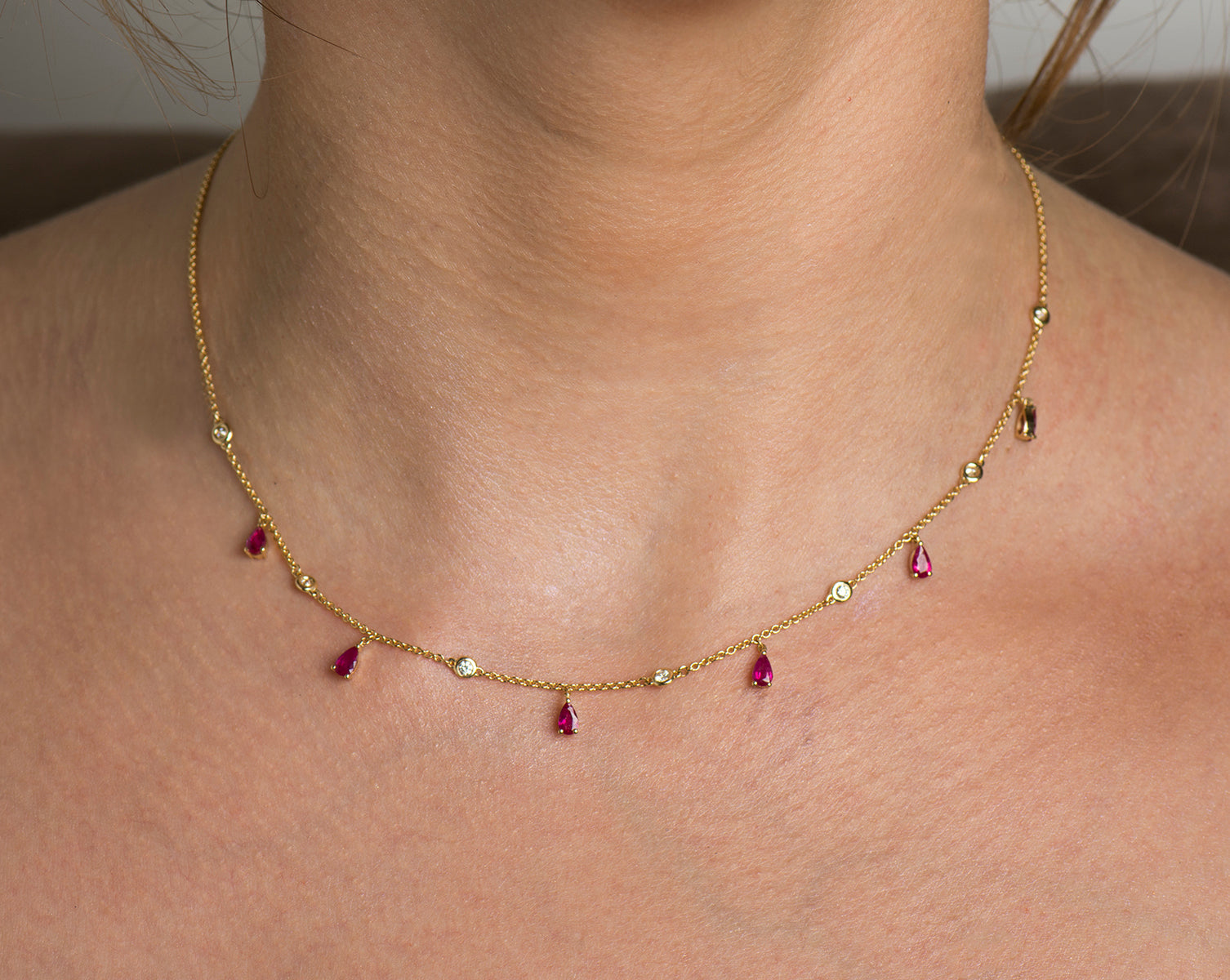 Station Necklace - Diamonds and Rubies