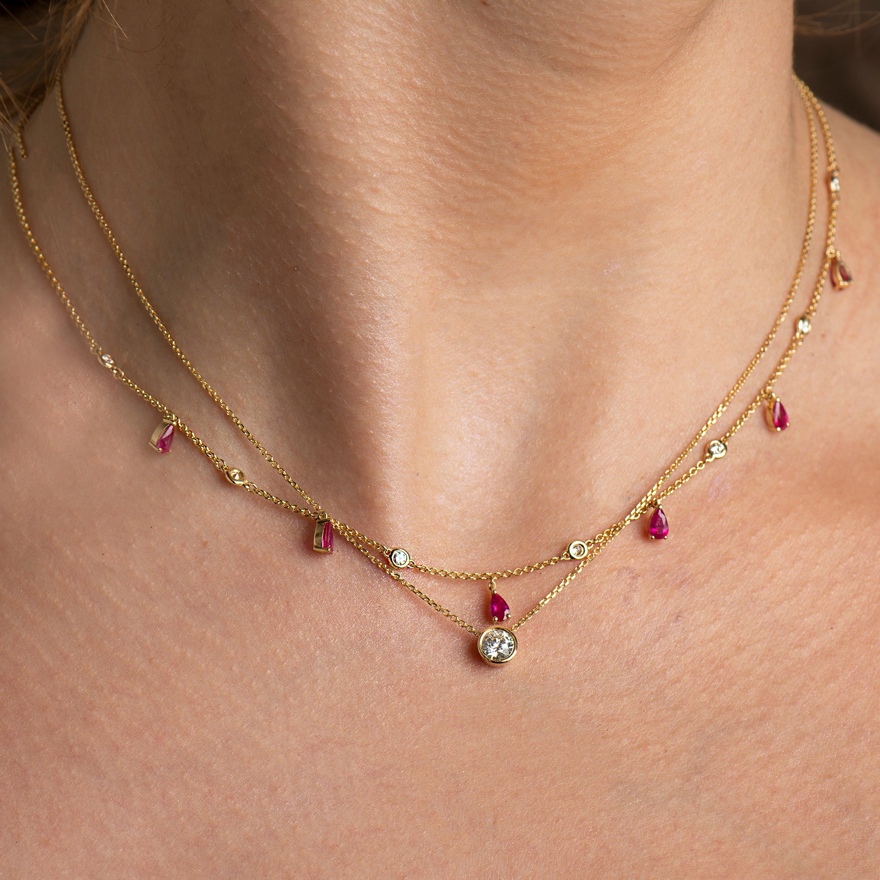 Station Necklace - Diamonds and Rubies