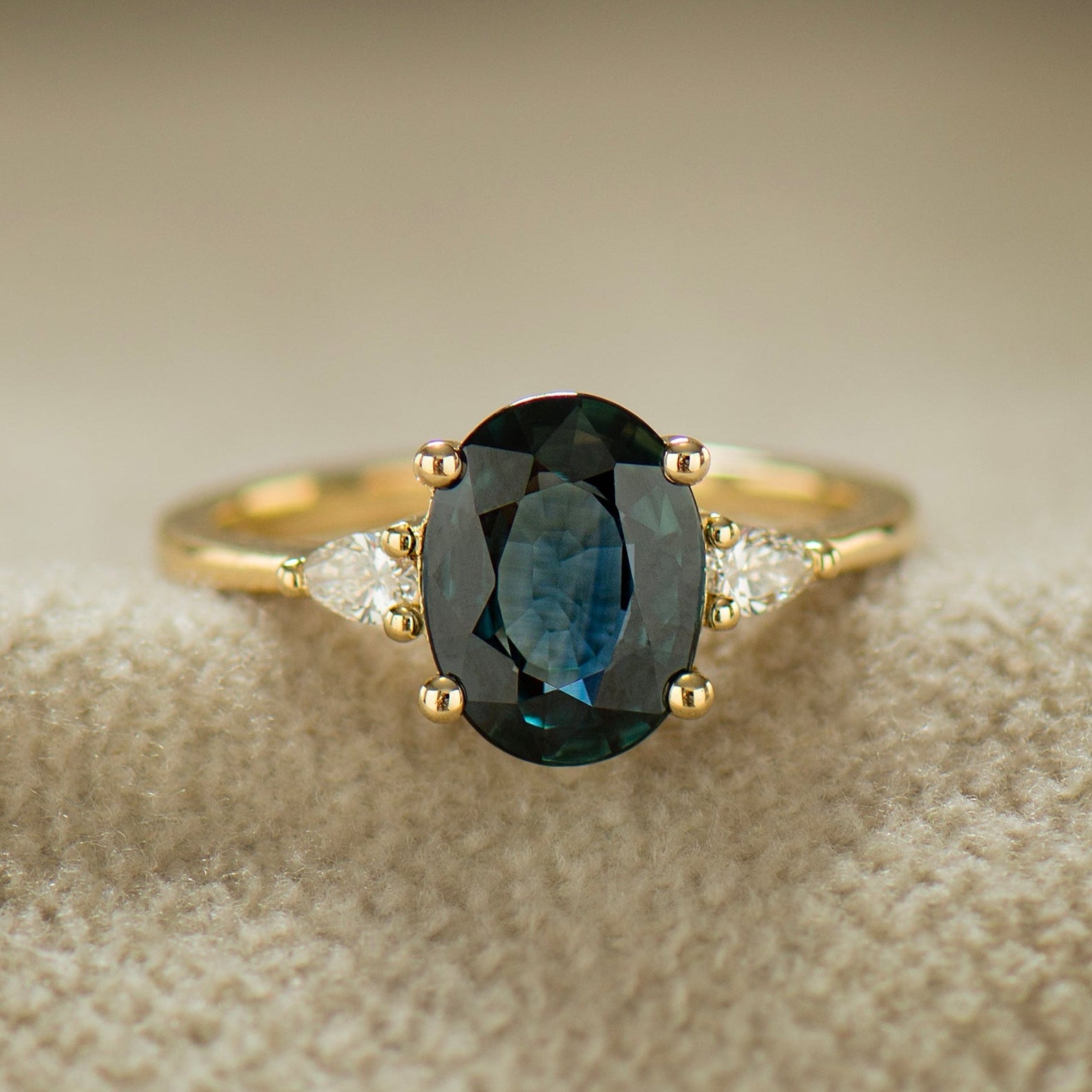 Dark Teal Sapphire Engagement Ring