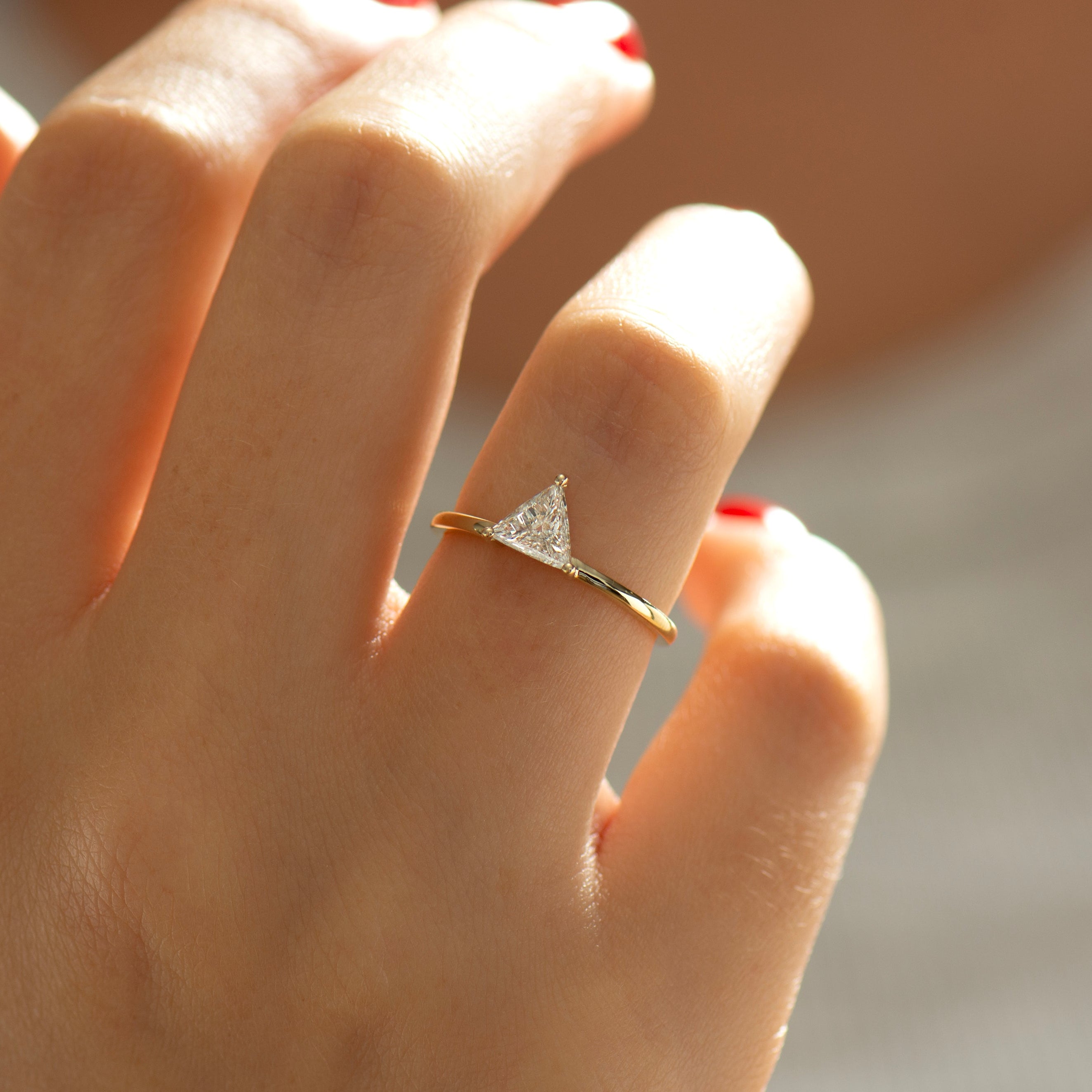 0.35 Carat Triangle Engagement Ring - 14K Yellow Gold