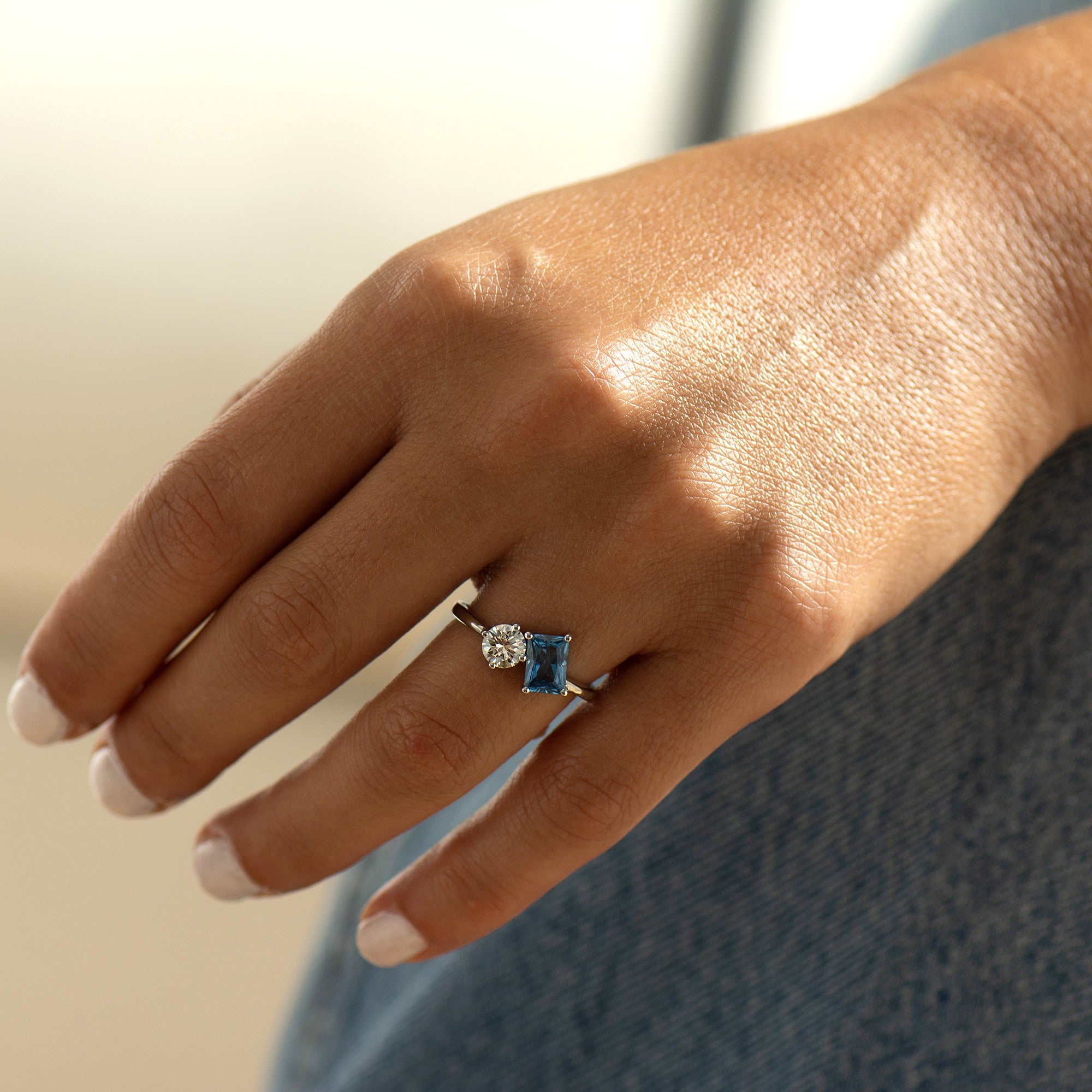 Toi Et Moi Diamond and Blue Topaz Ring