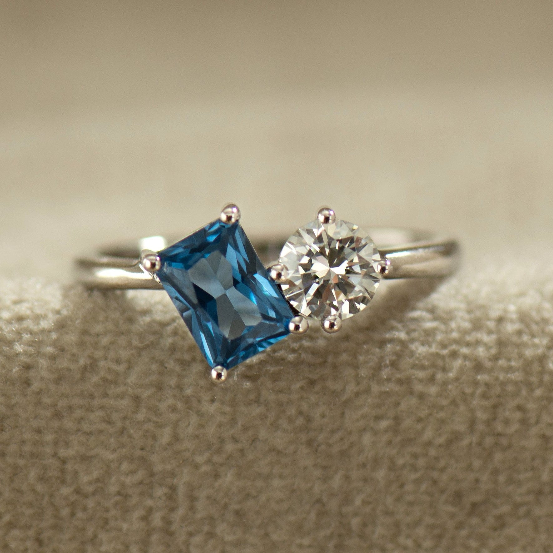 Toi Et Moi Diamond and Blue Topaz Ring