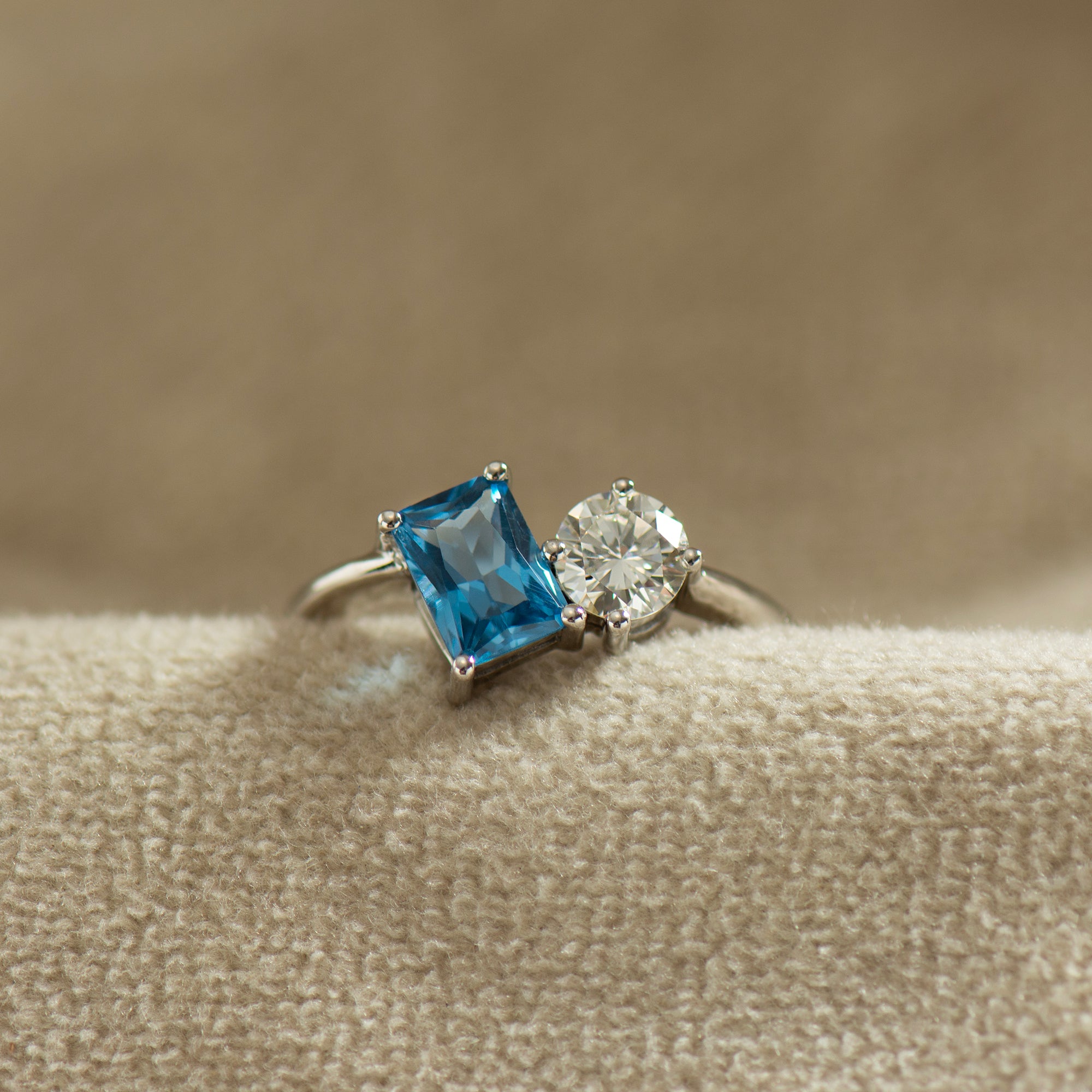 Toi Et Moi Diamond and Blue Topaz Ring