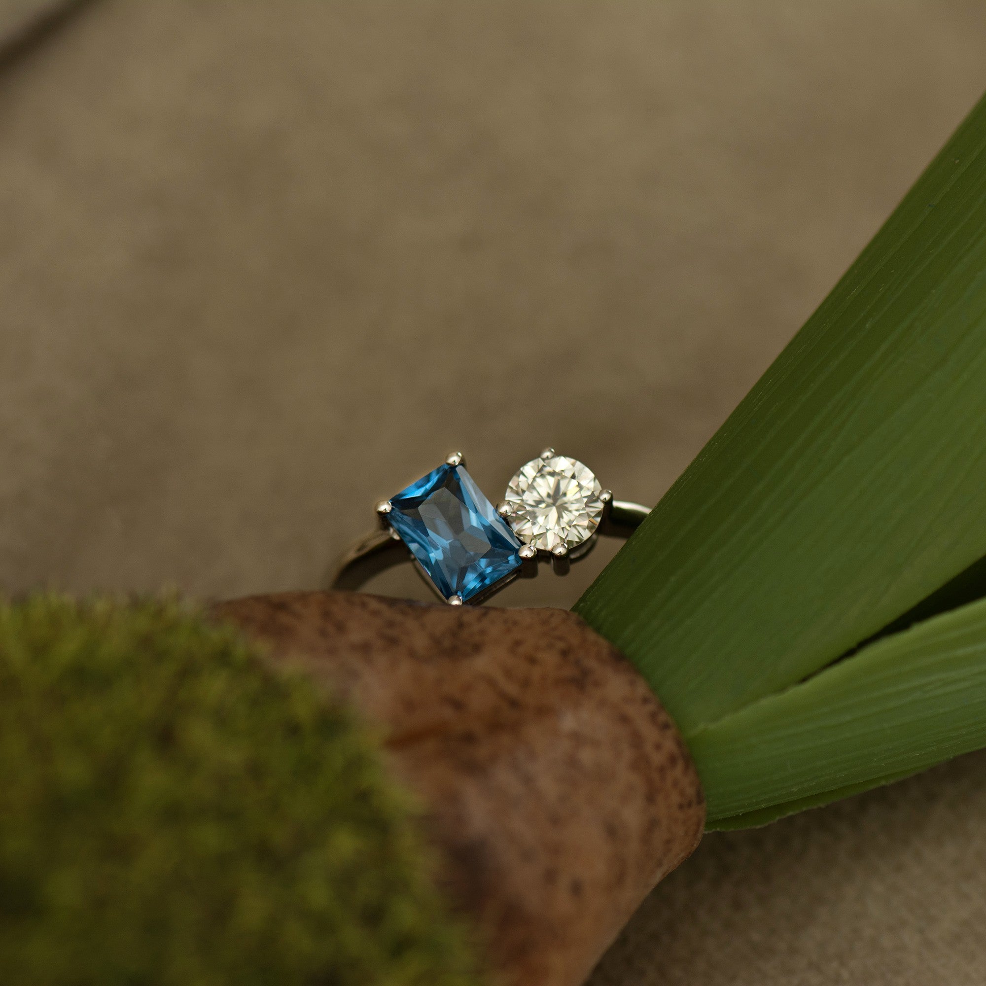 Toi Et Moi Diamond and Blue Topaz Ring