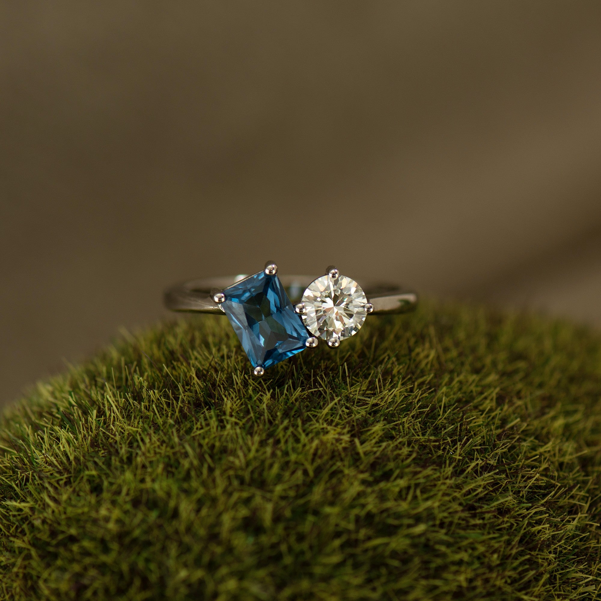 Toi Et Moi Diamond and Blue Topaz Ring