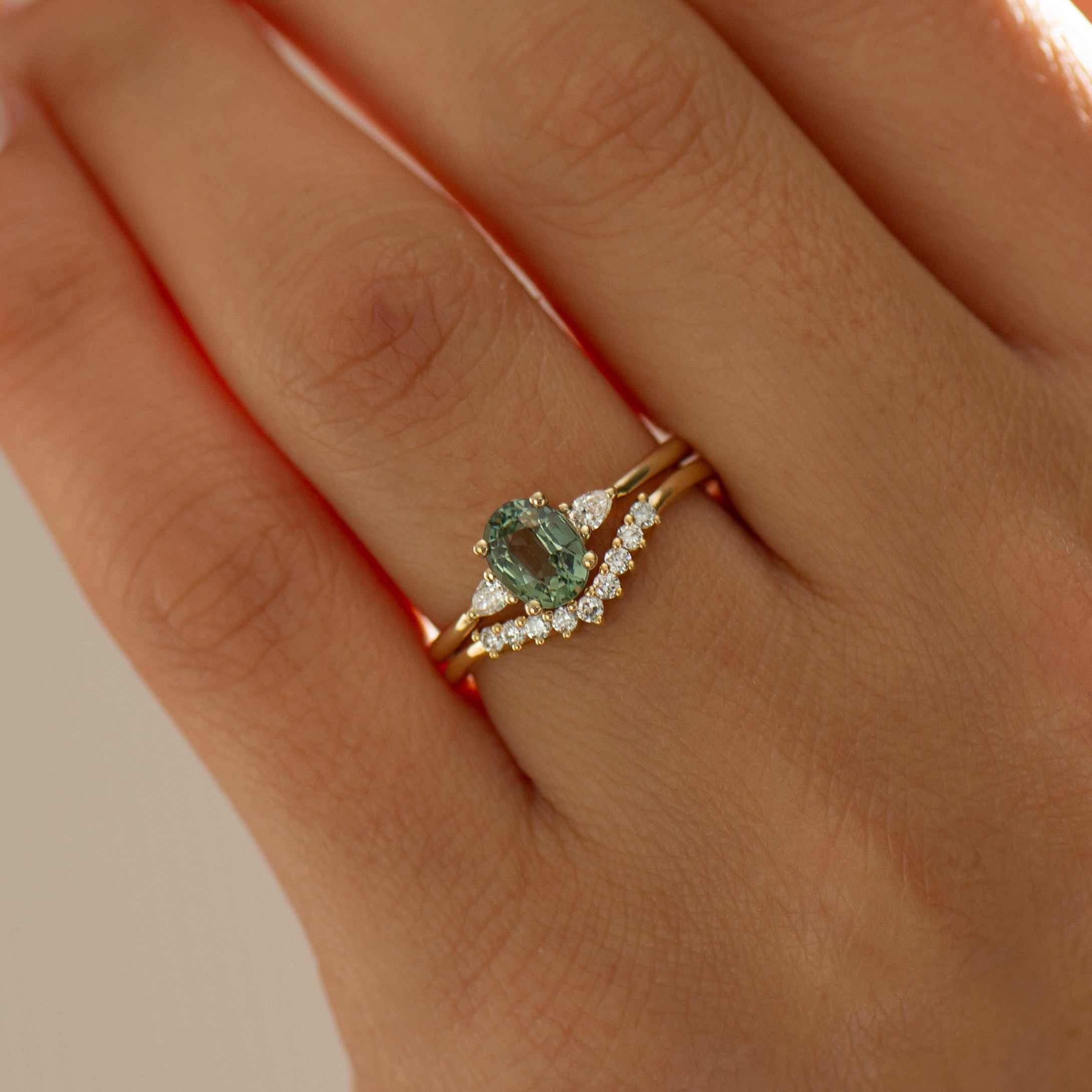 Green Sapphire Engagement Rings Set