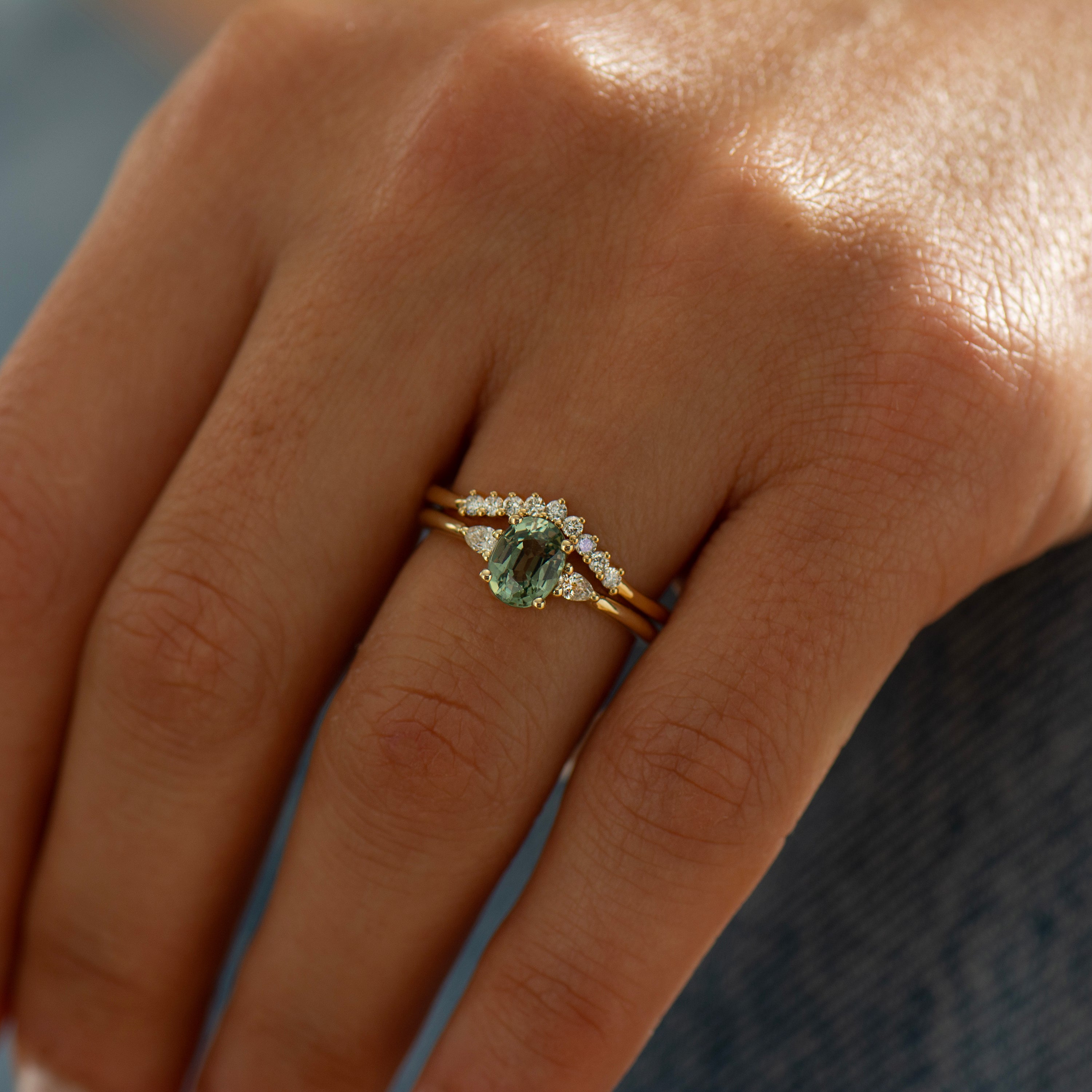 Green Sapphire Engagement Rings Set