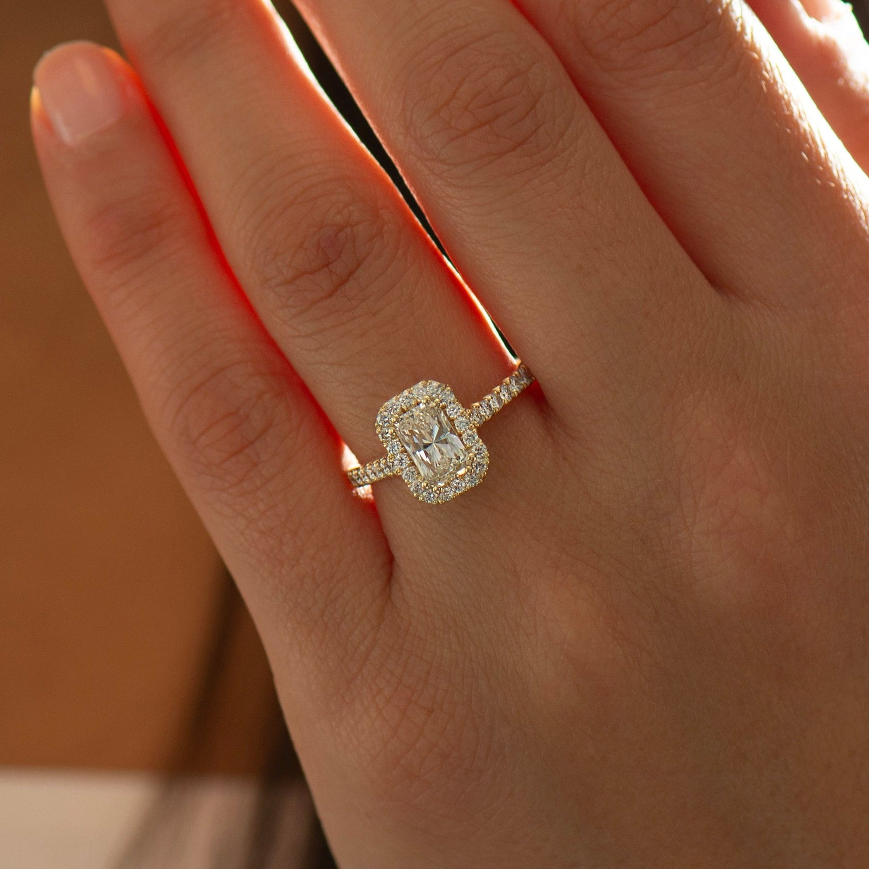Radiant Cut Diamond Halo Ring
