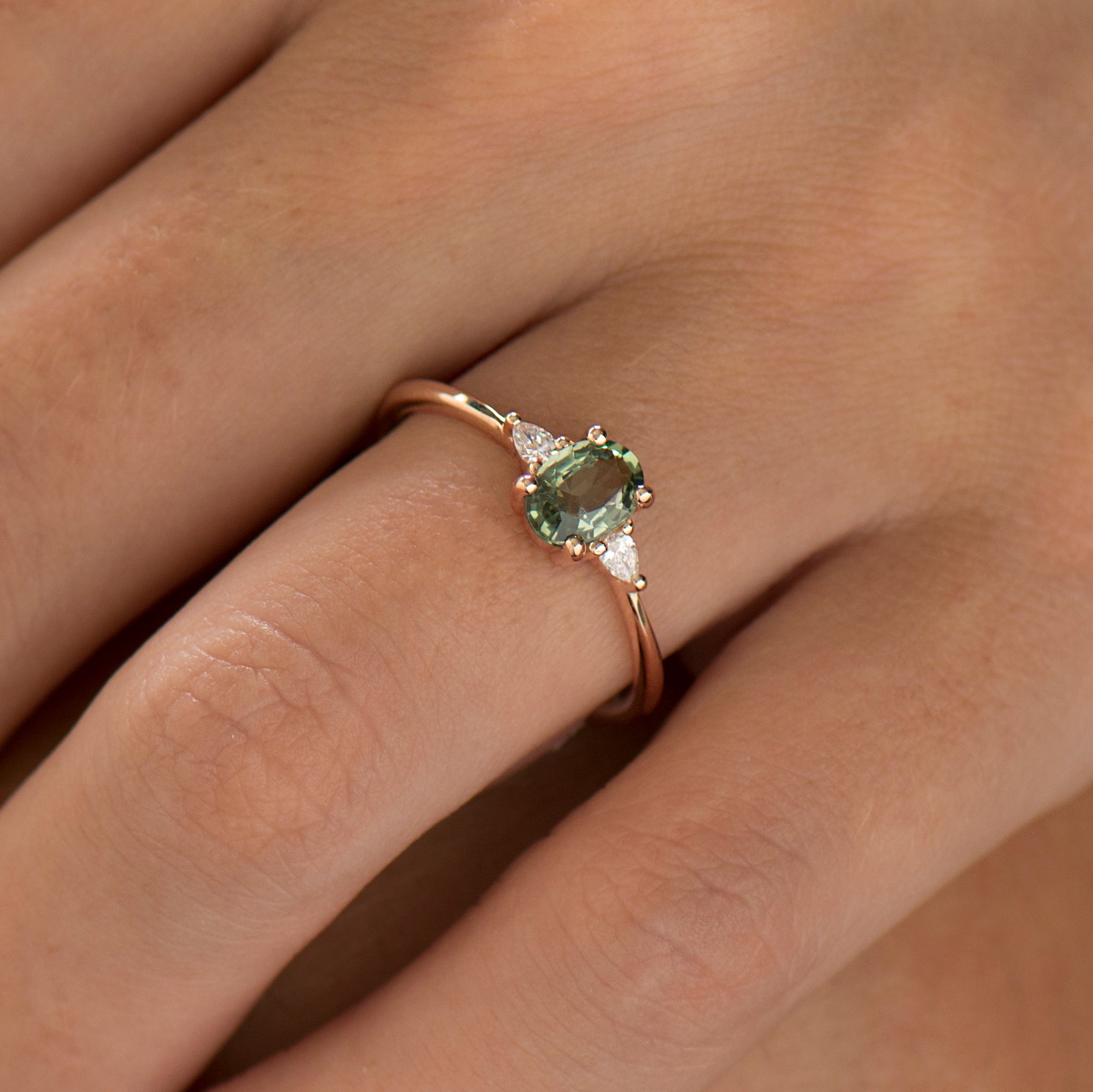 Green Sapphire Engagement Ring - Oval