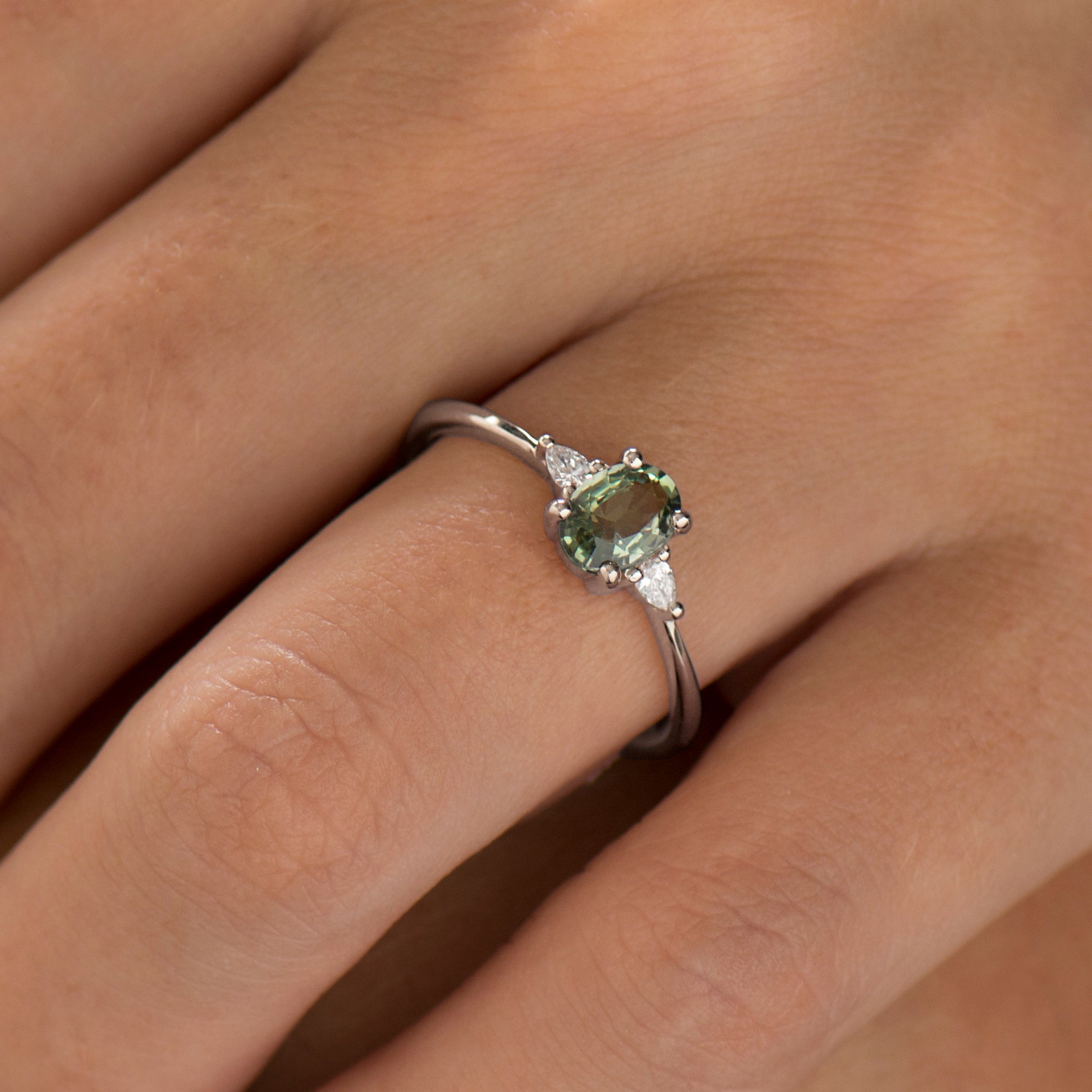 Green Sapphire Engagement Ring - Oval