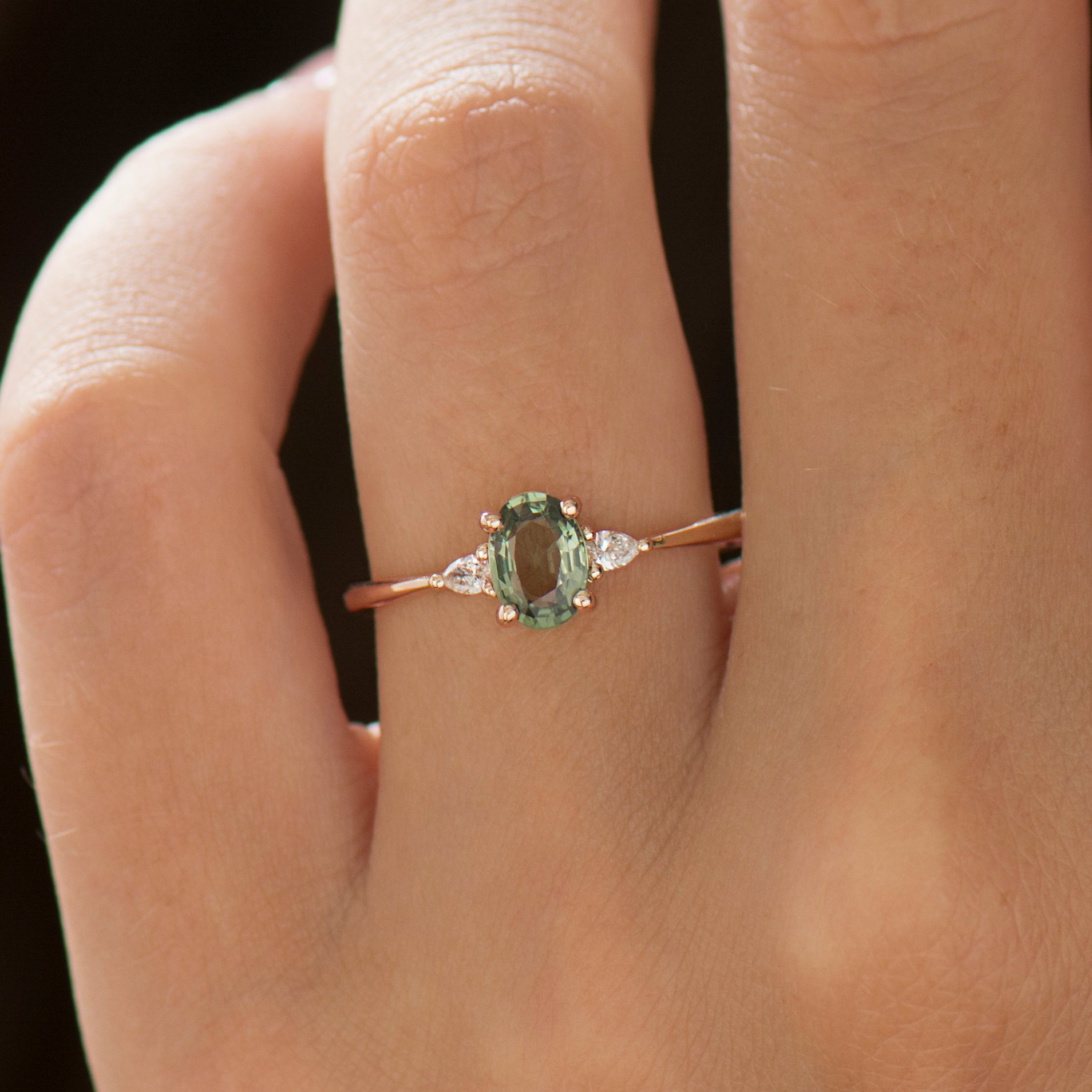 Green Sapphire Engagement Ring - Oval