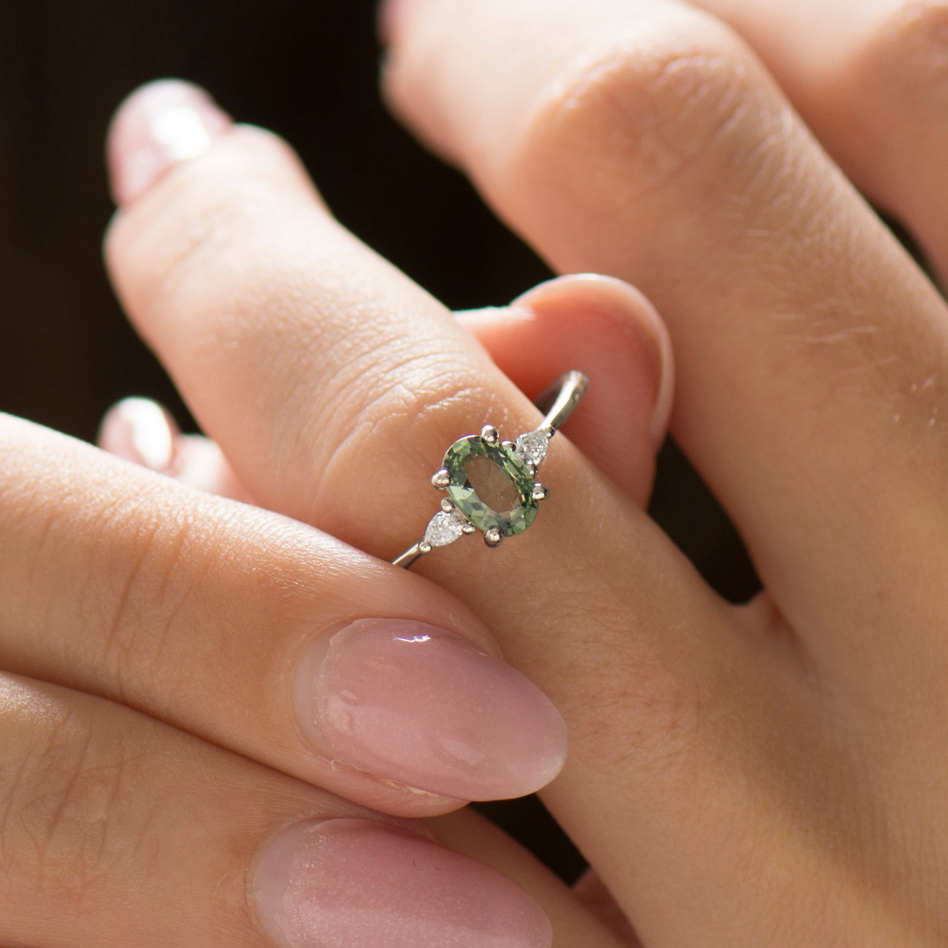 Green Sapphire Engagement Ring - Oval