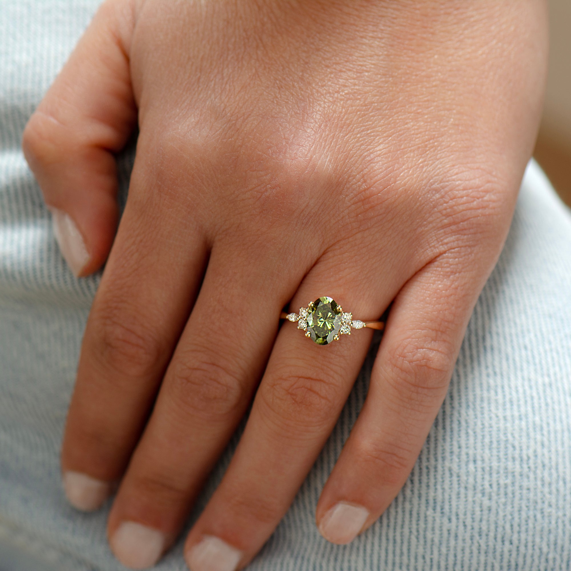 Green Lab Diamond Lotus Ring