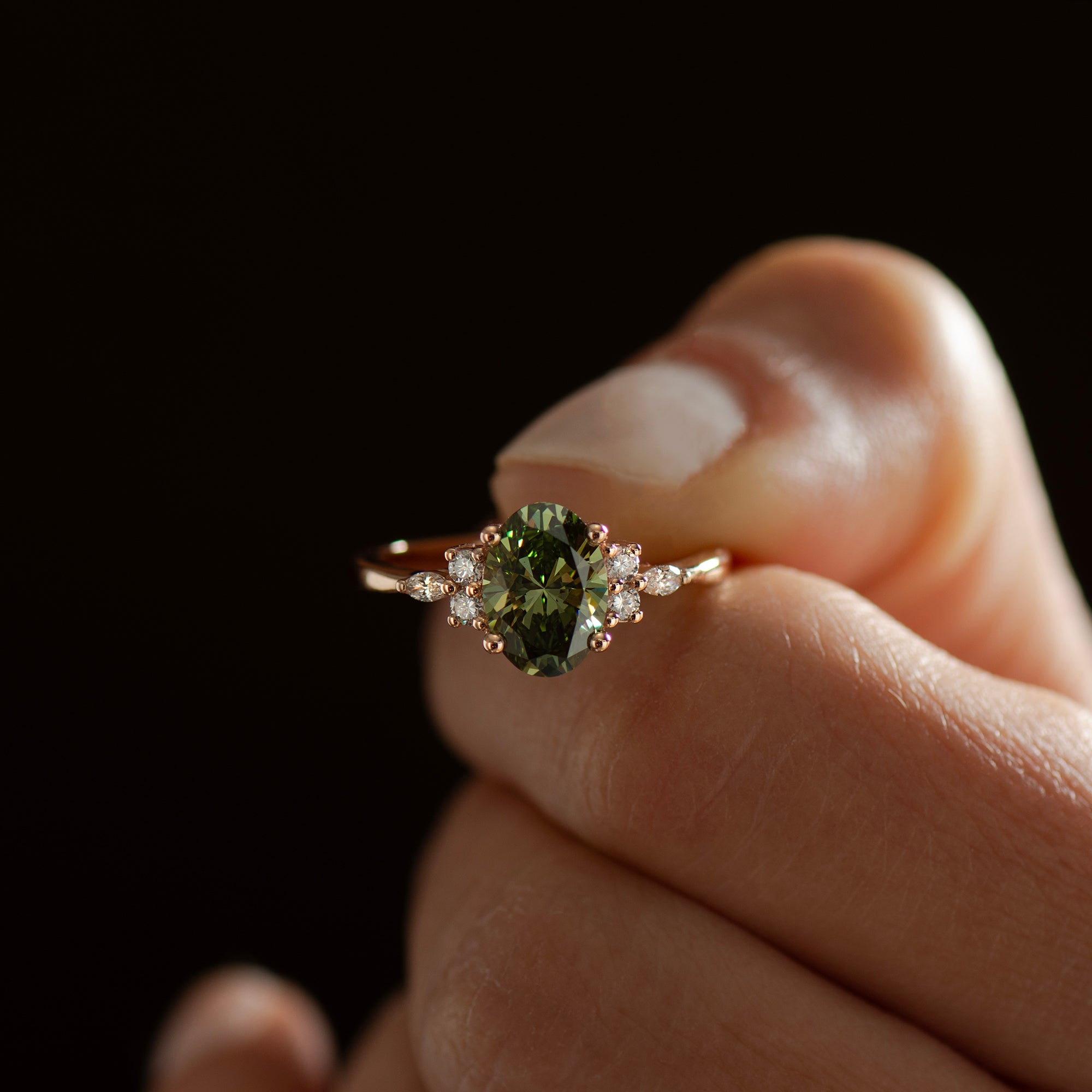 Green Lab Diamond Lotus Ring