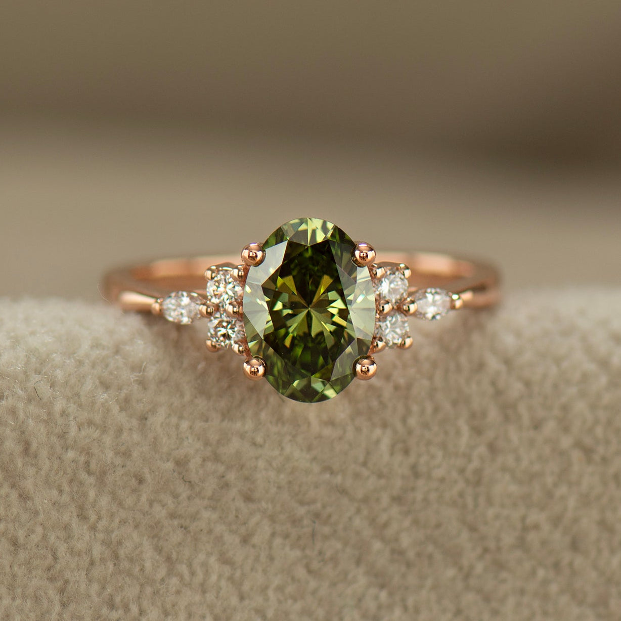 Green Lab Diamond Lotus Ring