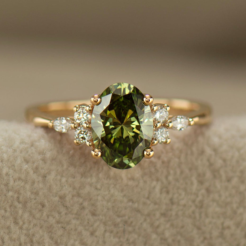 Green Lab Diamond Lotus Ring