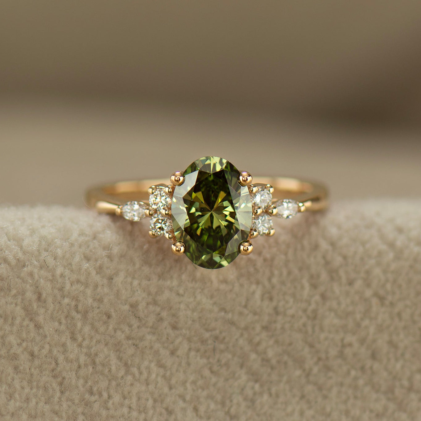 Green Lab Diamond Lotus Ring