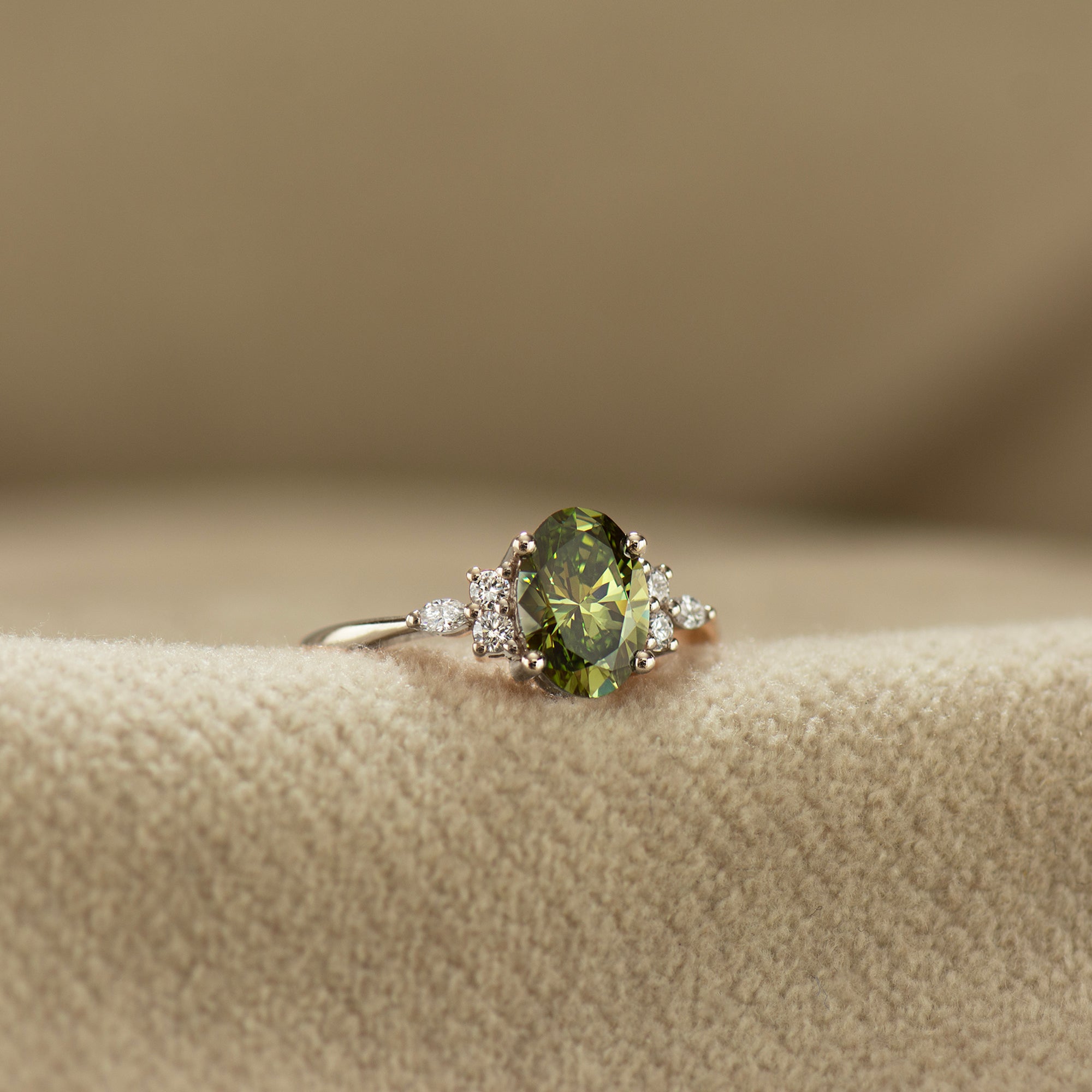 Green Lab Diamond Lotus Ring