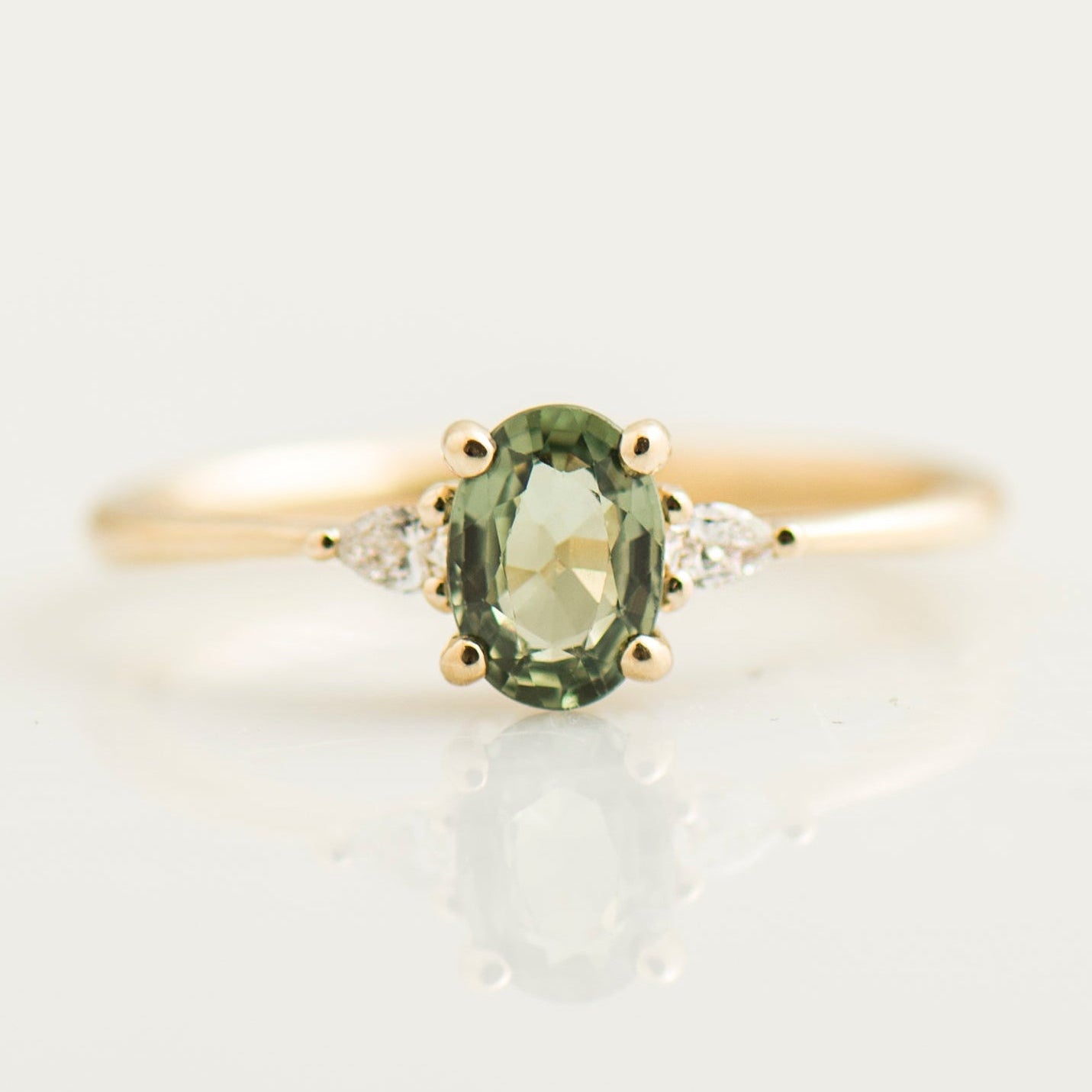Green Sapphire Engagement Ring - Oval