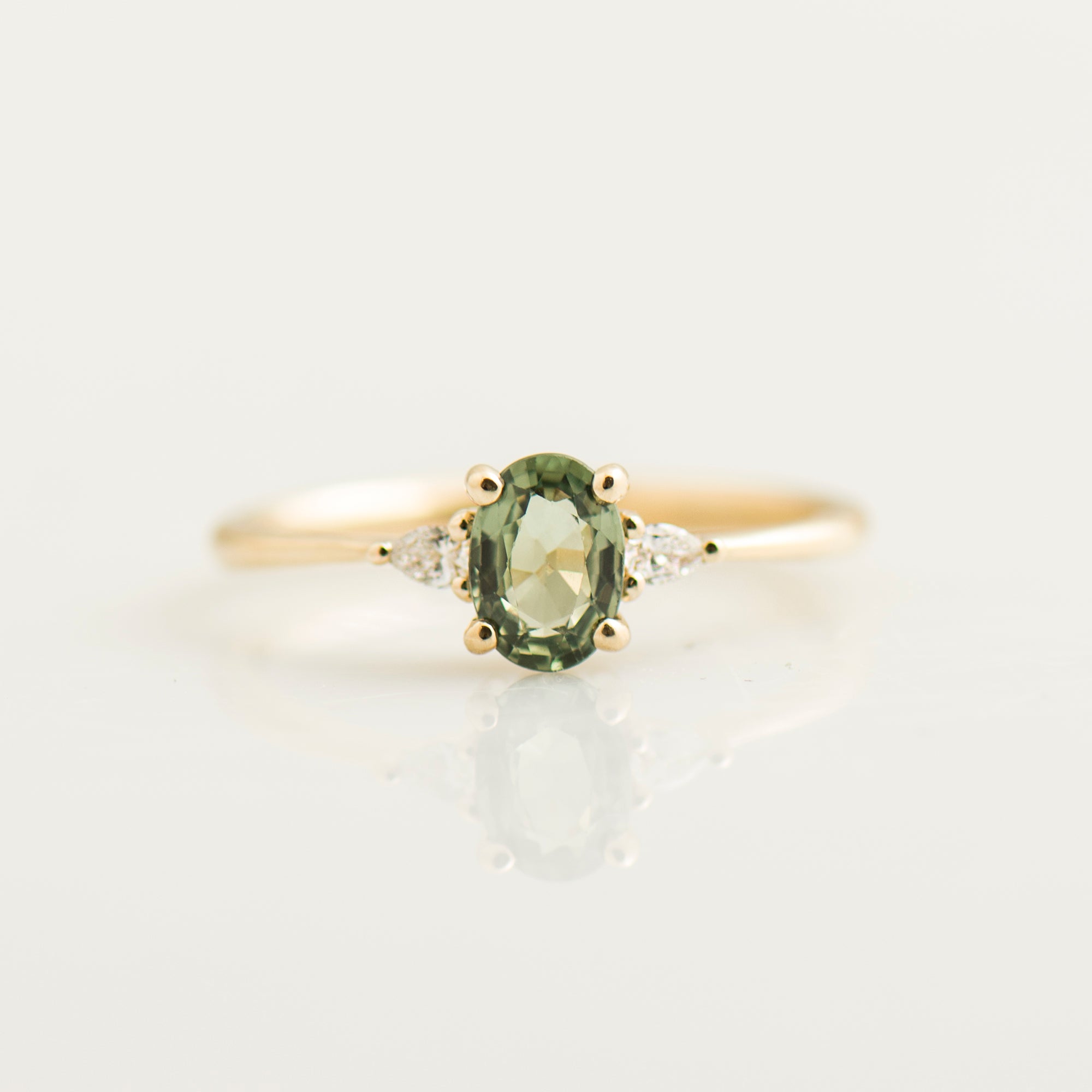 Green Sapphire Engagement Ring - Oval