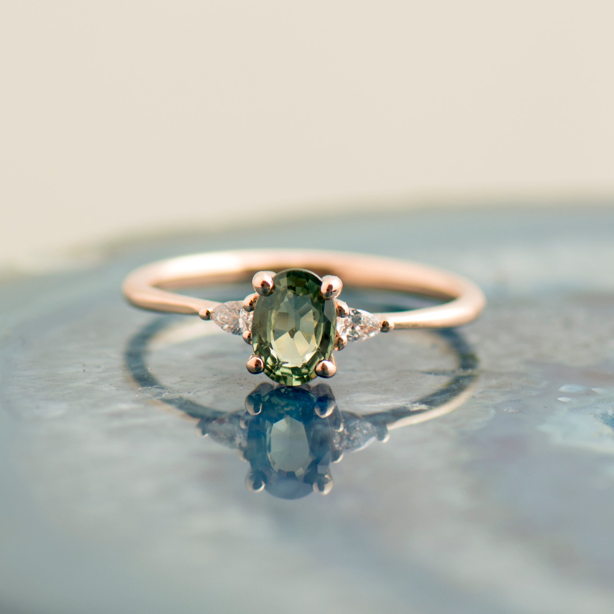 Green Sapphire Engagement Ring - Oval