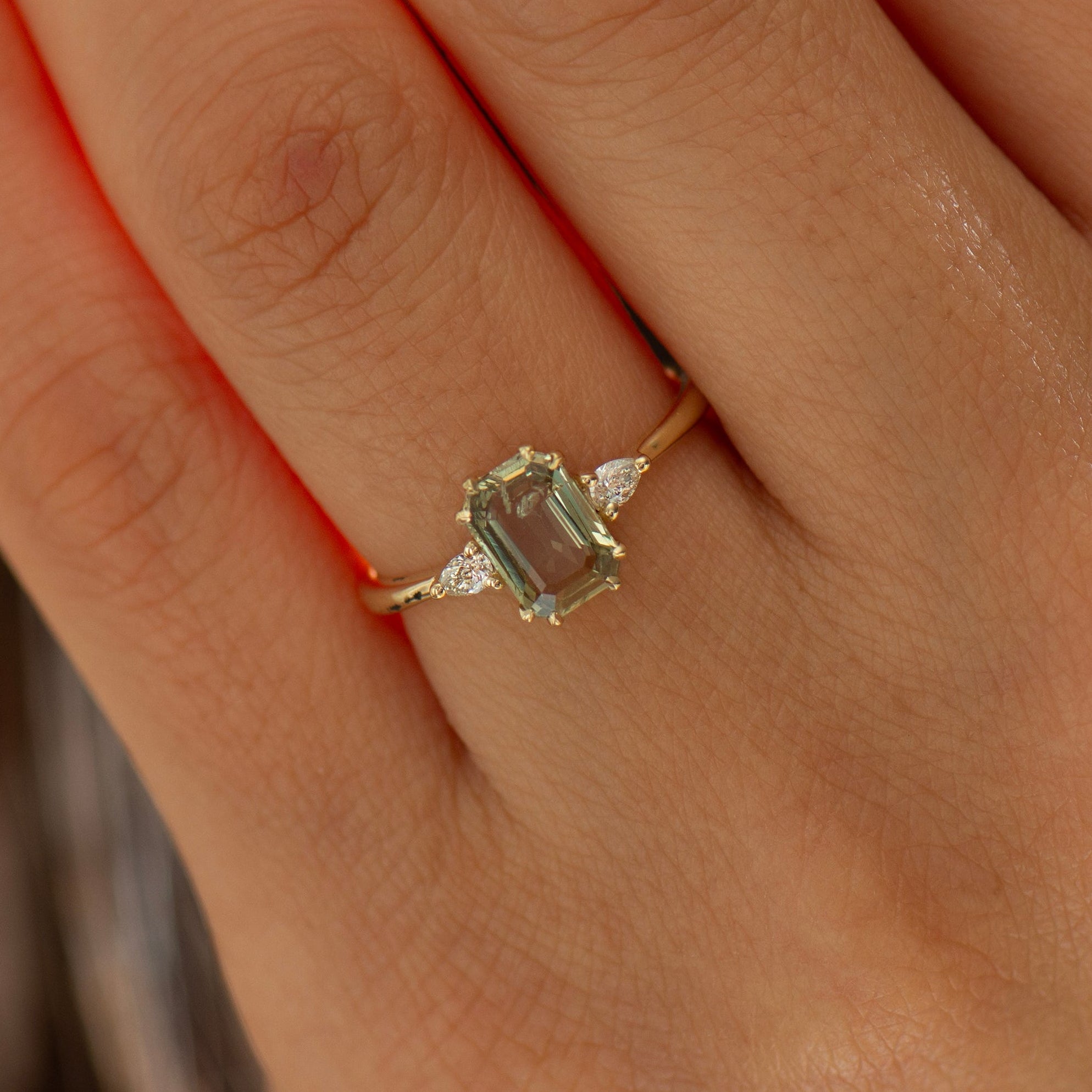 Pastel Green Emerald Sapphire Ring