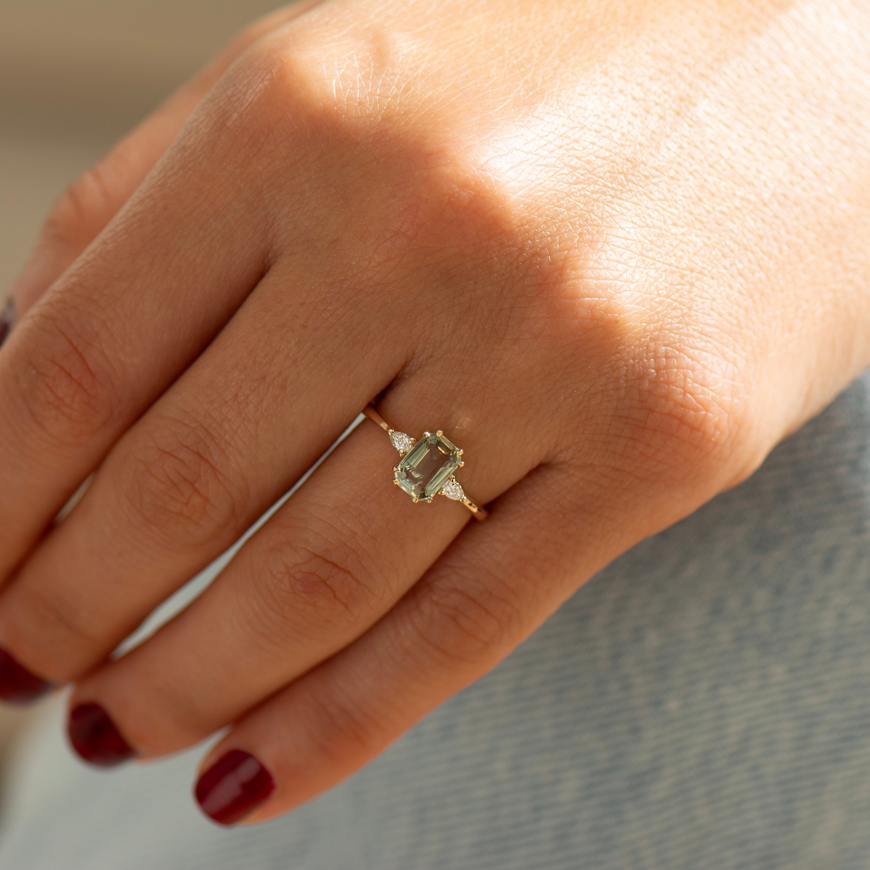 Pastel Green Emerald Sapphire Ring