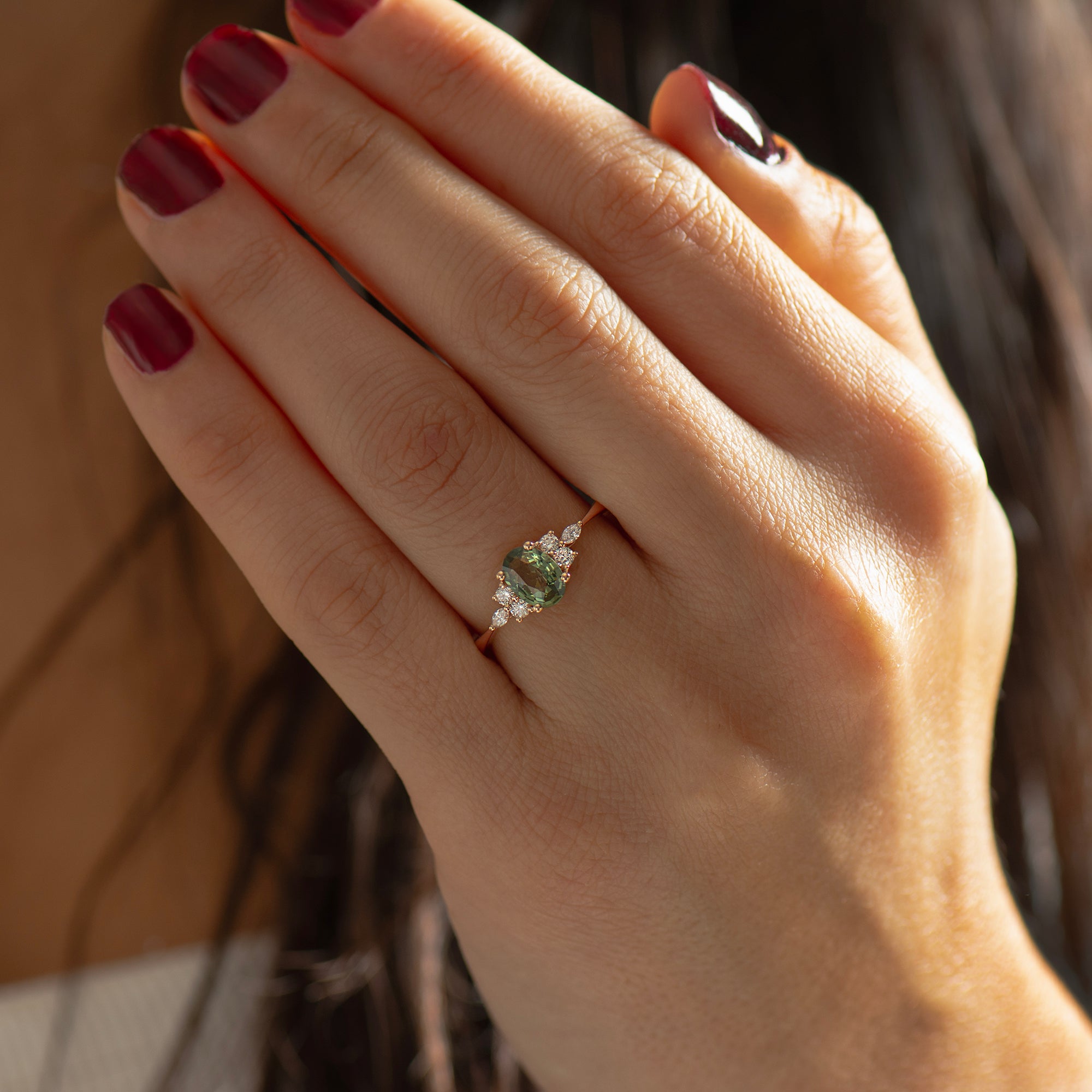 Lotus Green Sapphire Engagement Ring