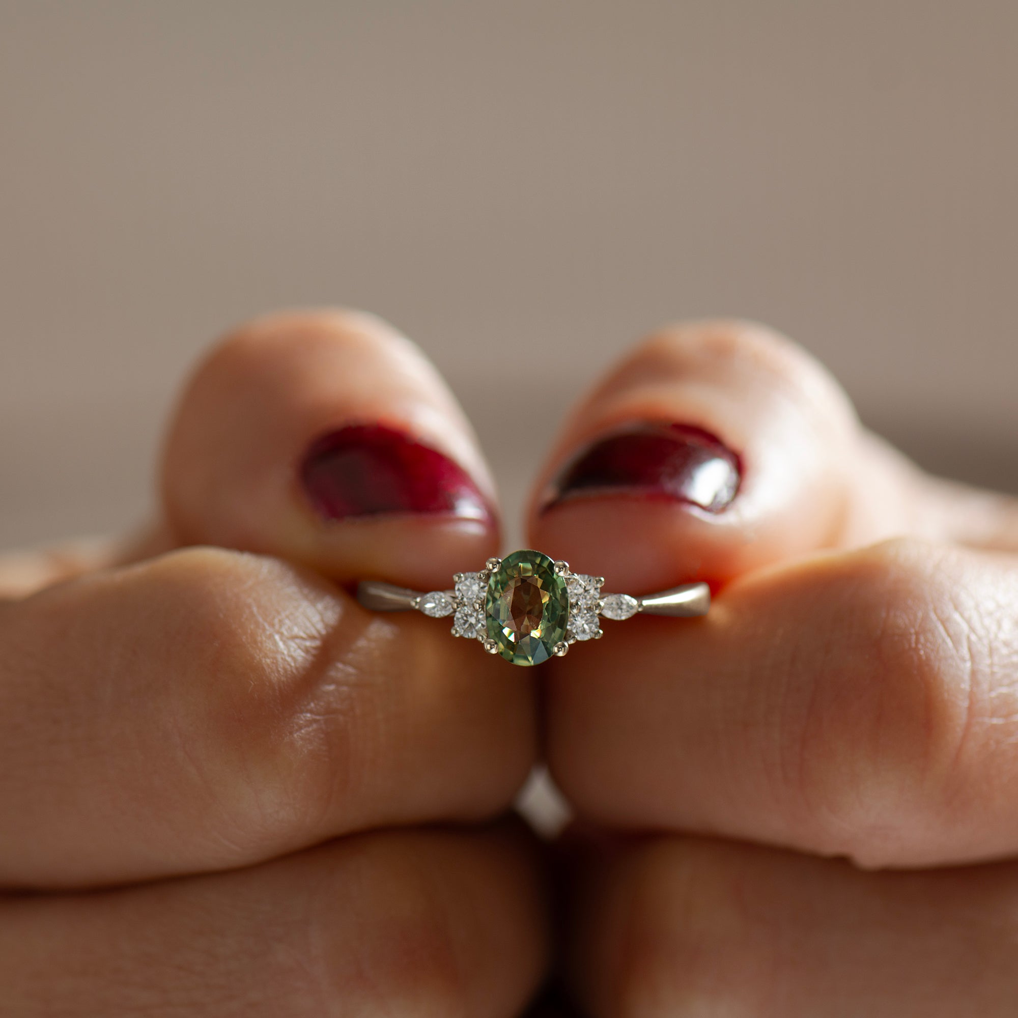Lotus Green Sapphire Engagement Ring