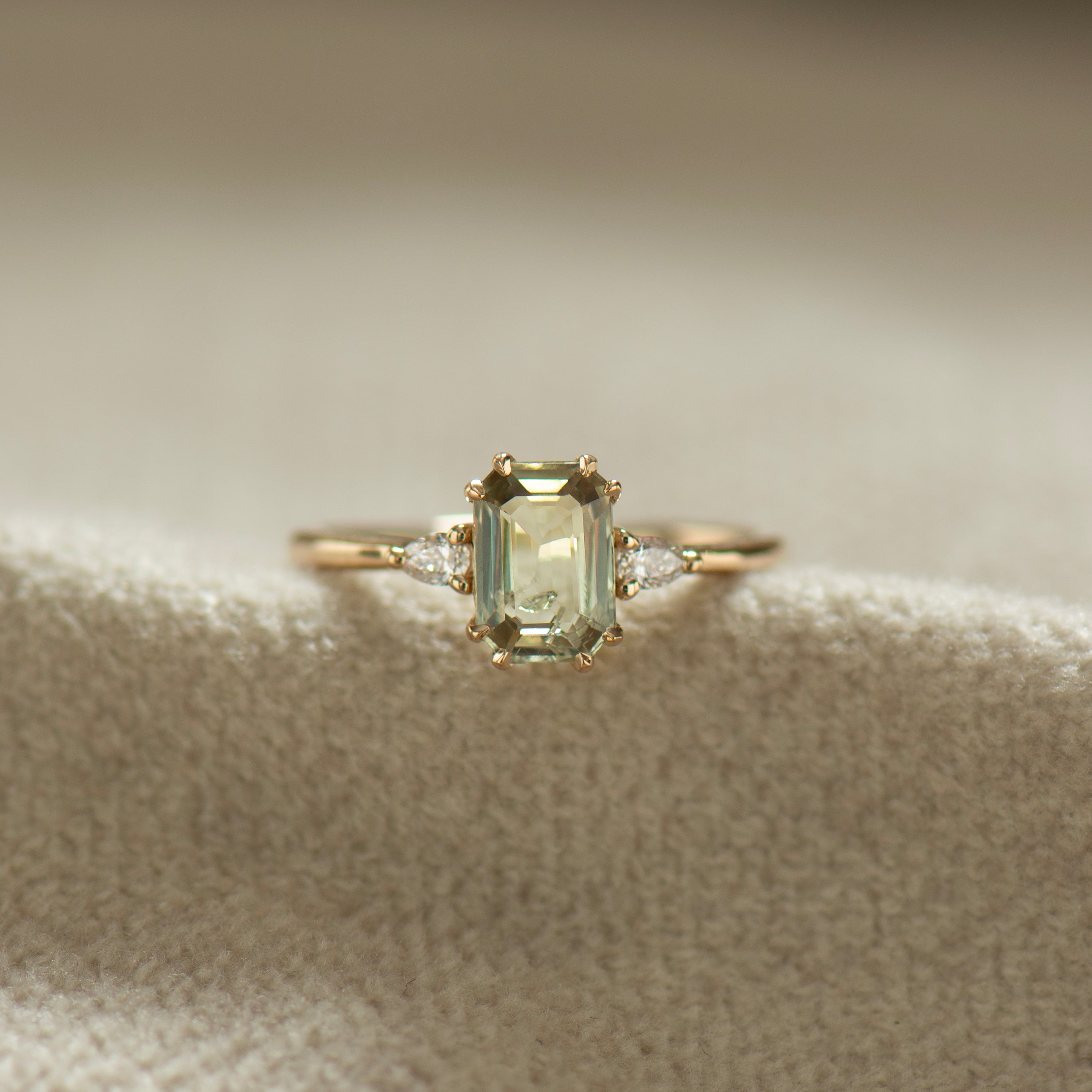 Pastel Green Emerald Sapphire Ring