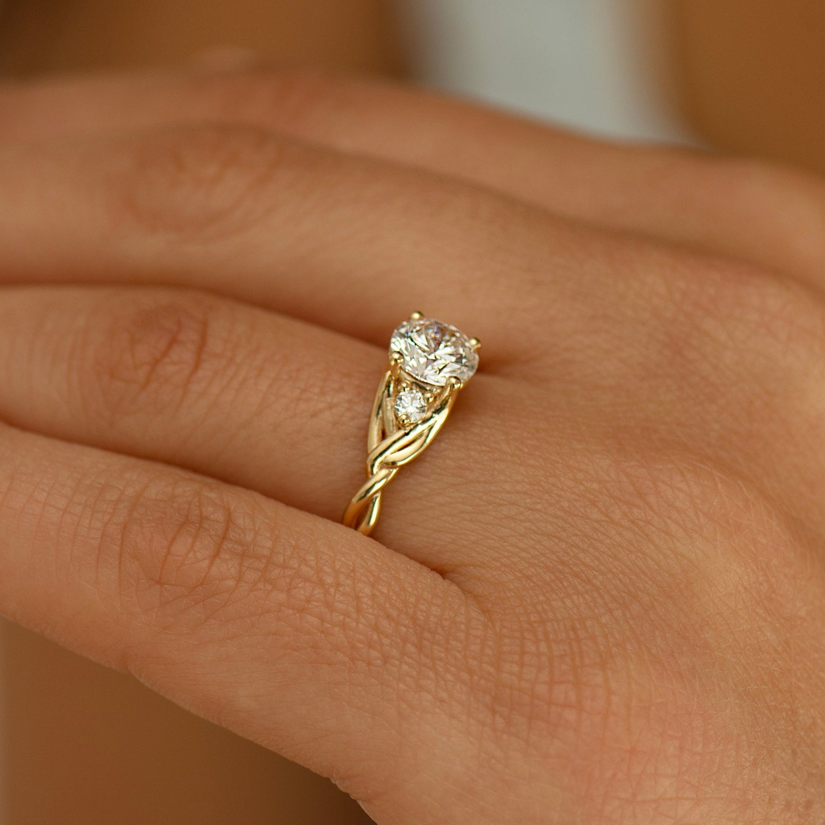 Large Three Stone Celtic Engagement Ring
