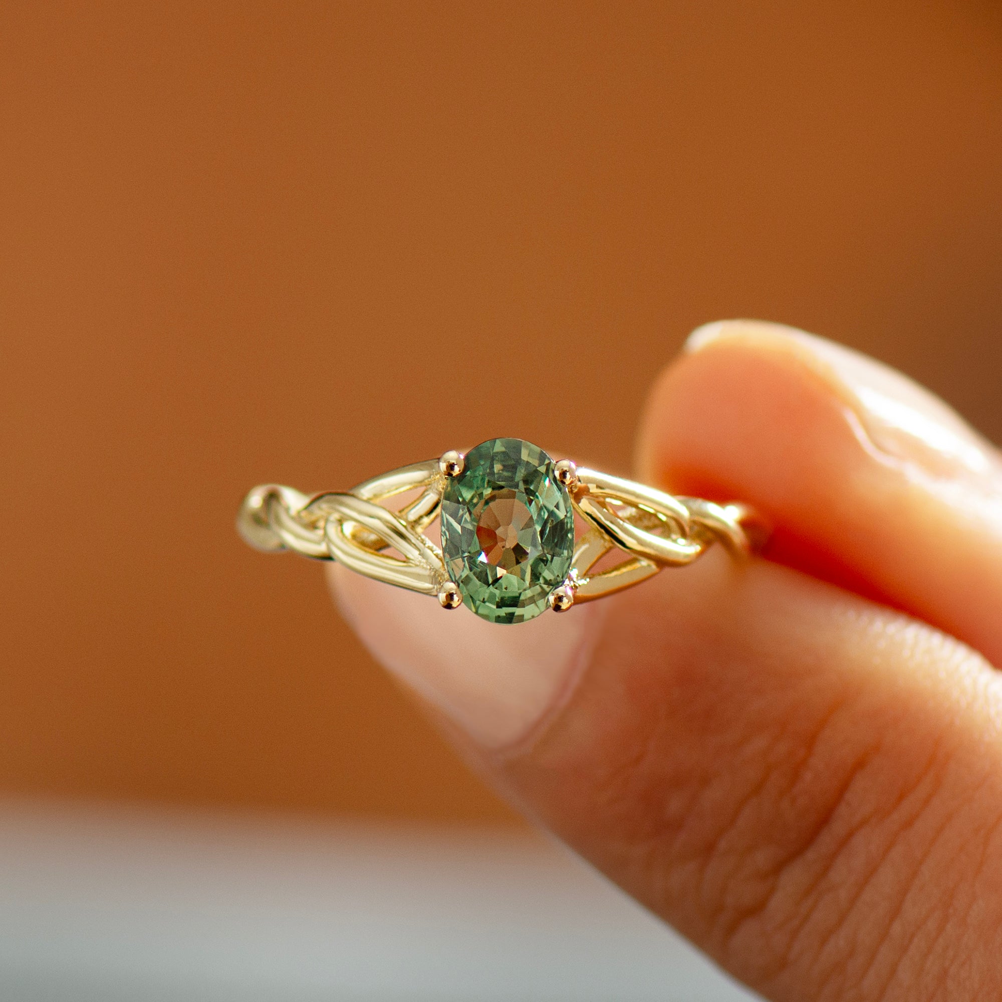 Celtic Green Sapphire Ring