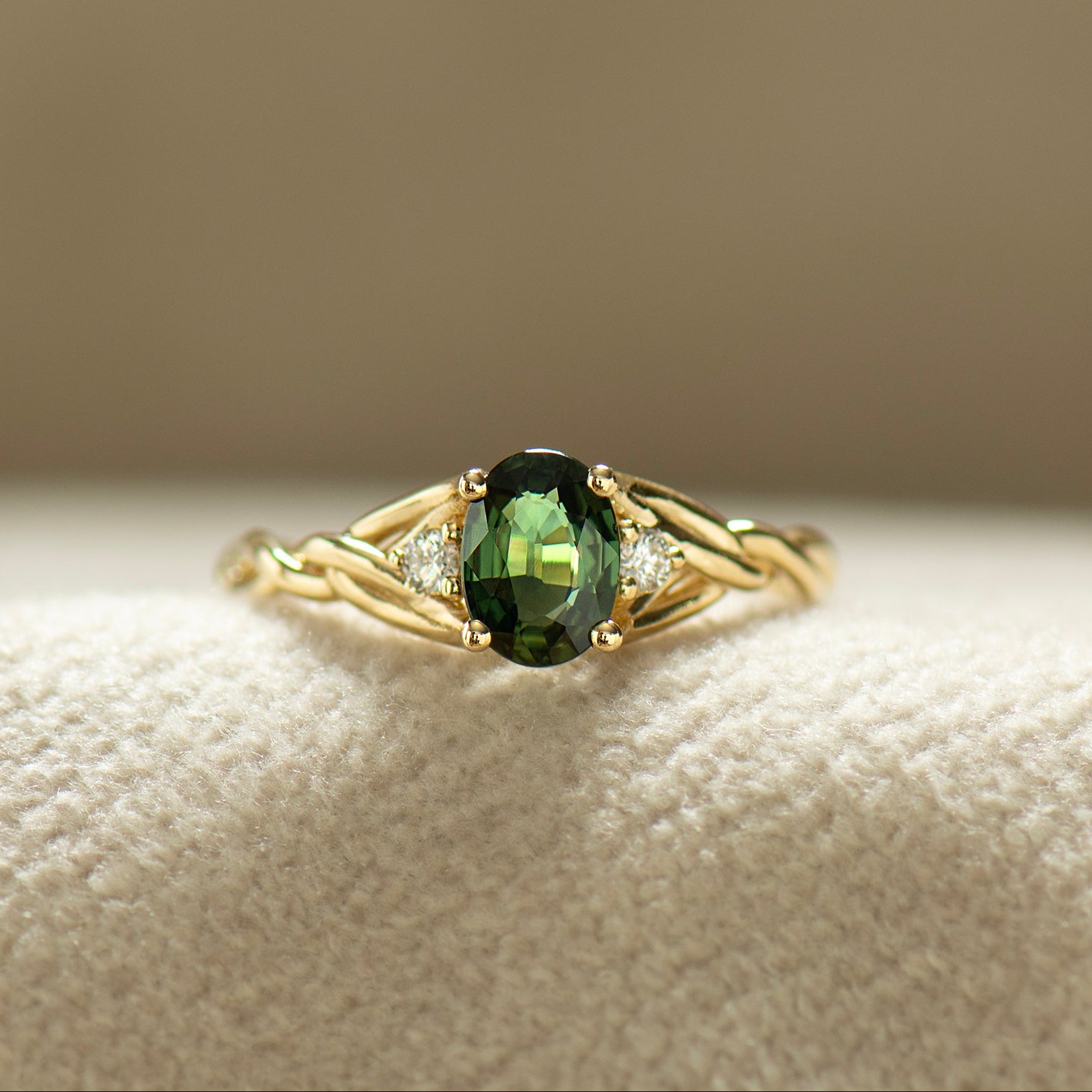 Celtic Three Stone Sapphire Ring