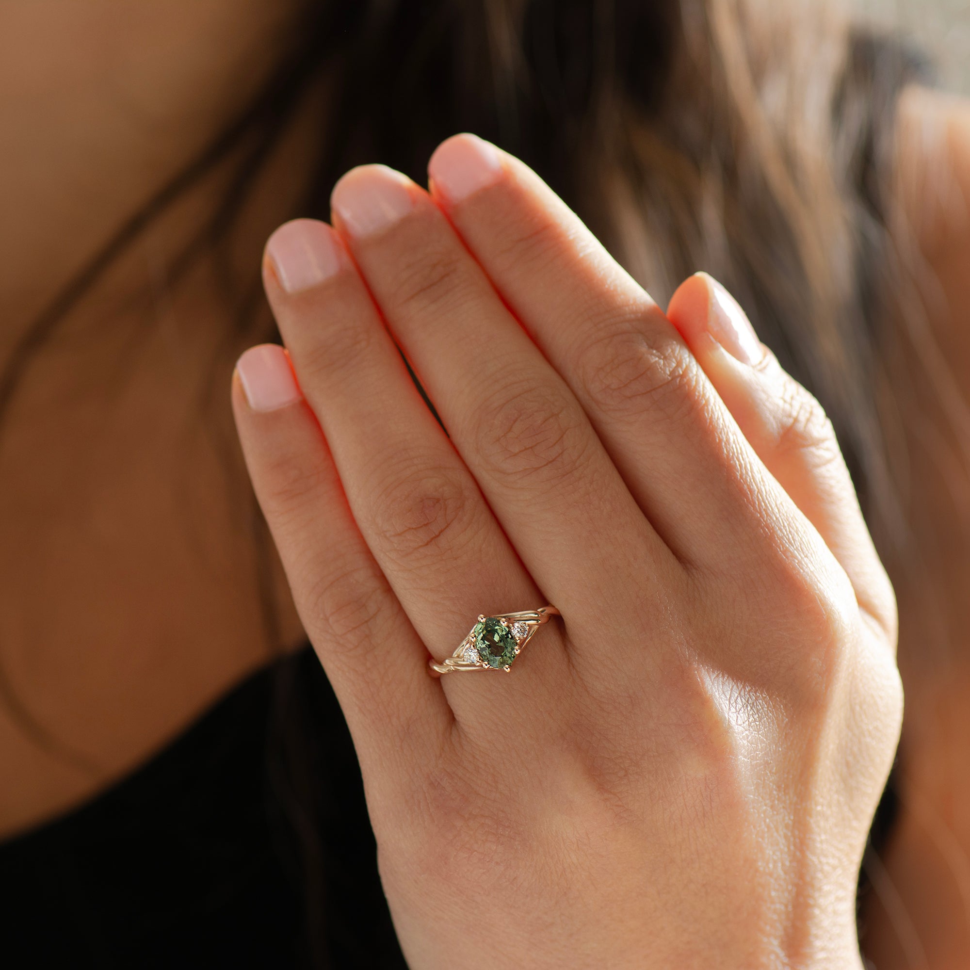 Celtic Knot Green Sapphire Ring - Oval