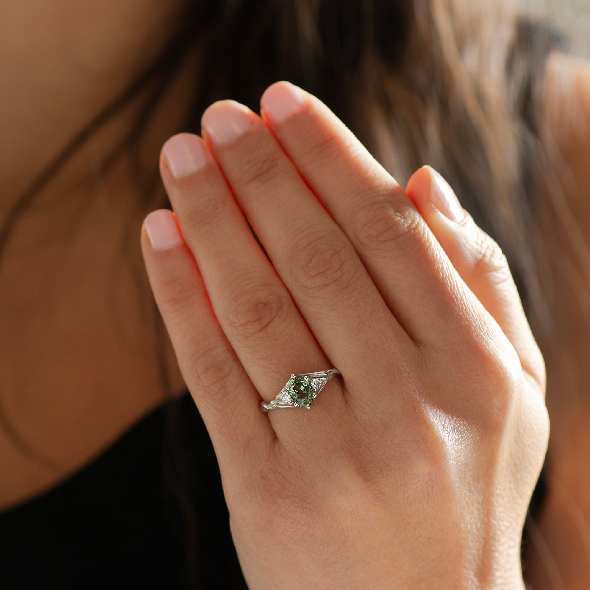 Celtic Knot Green Sapphire Ring - Oval