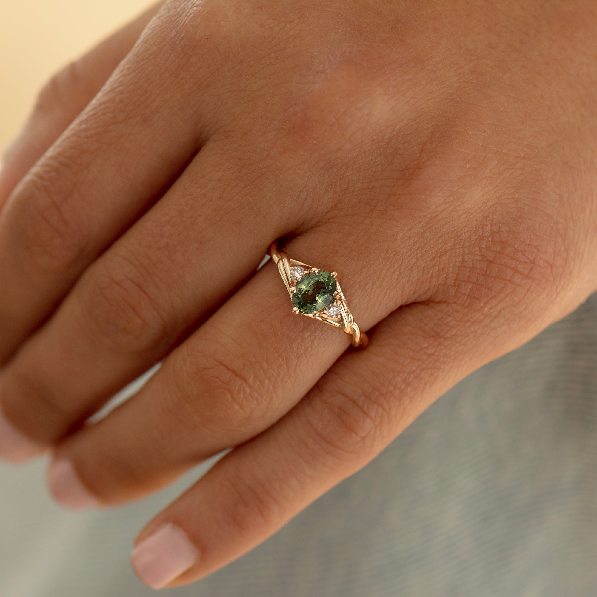 Celtic Knot Green Sapphire Ring - Oval