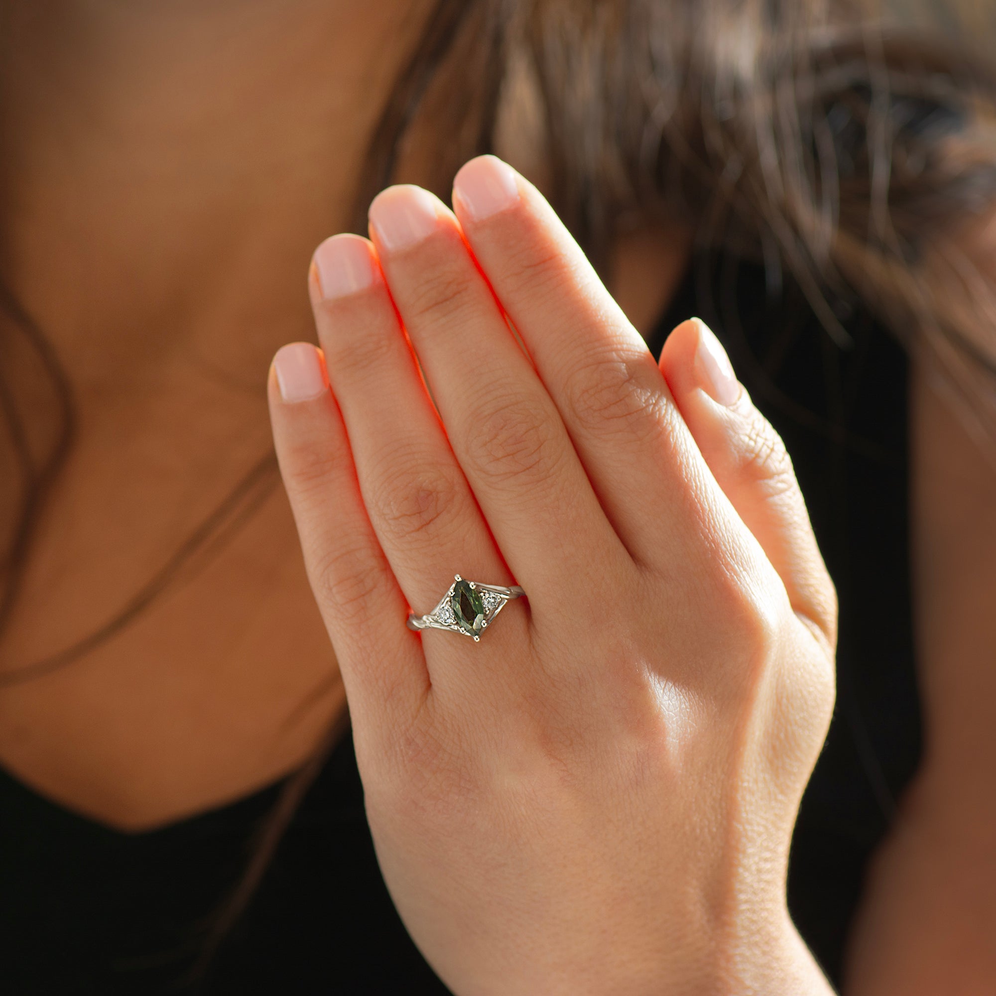 Celtic Knot Green Sapphire Ring - Marquise