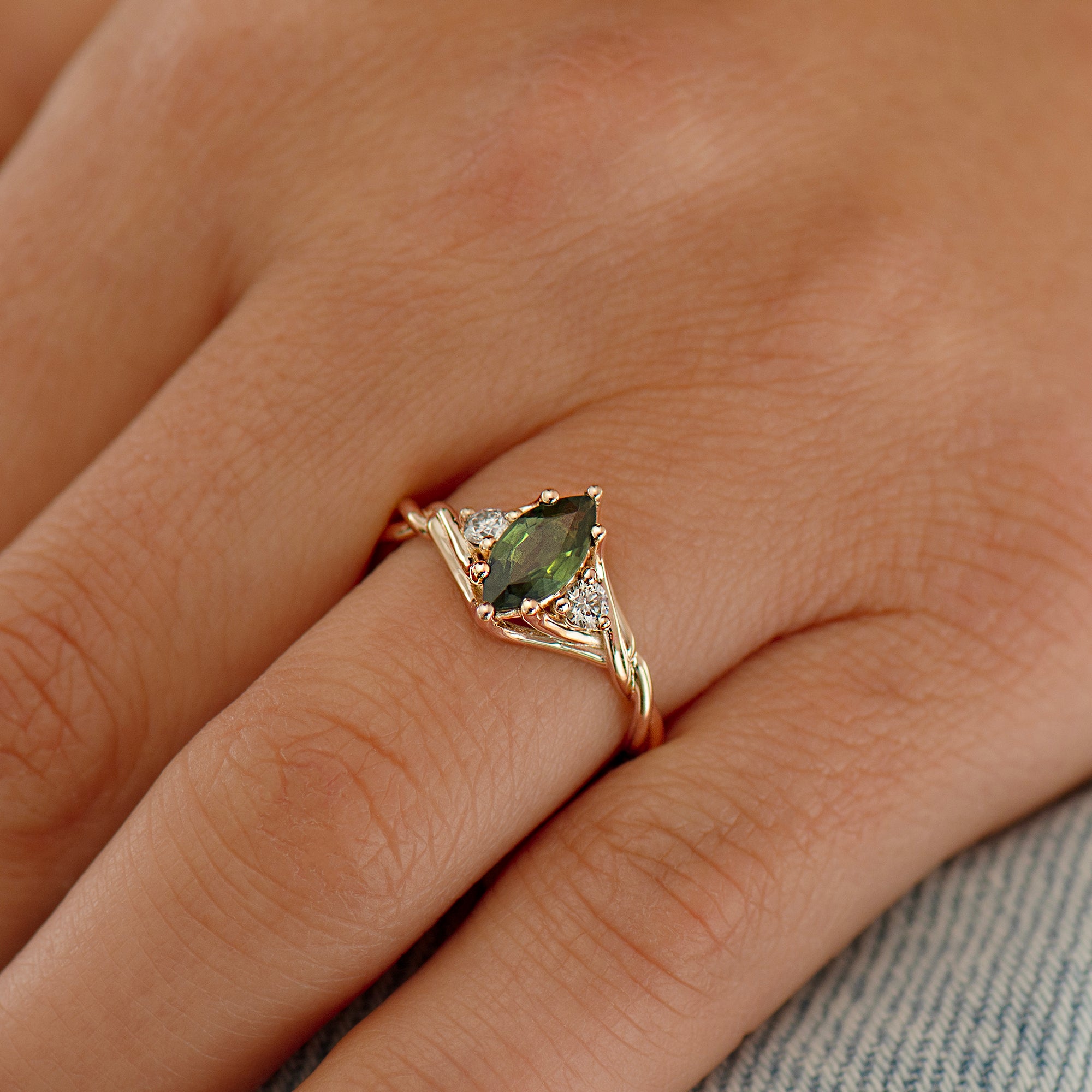 Celtic Knot Green Sapphire Ring - Marquise