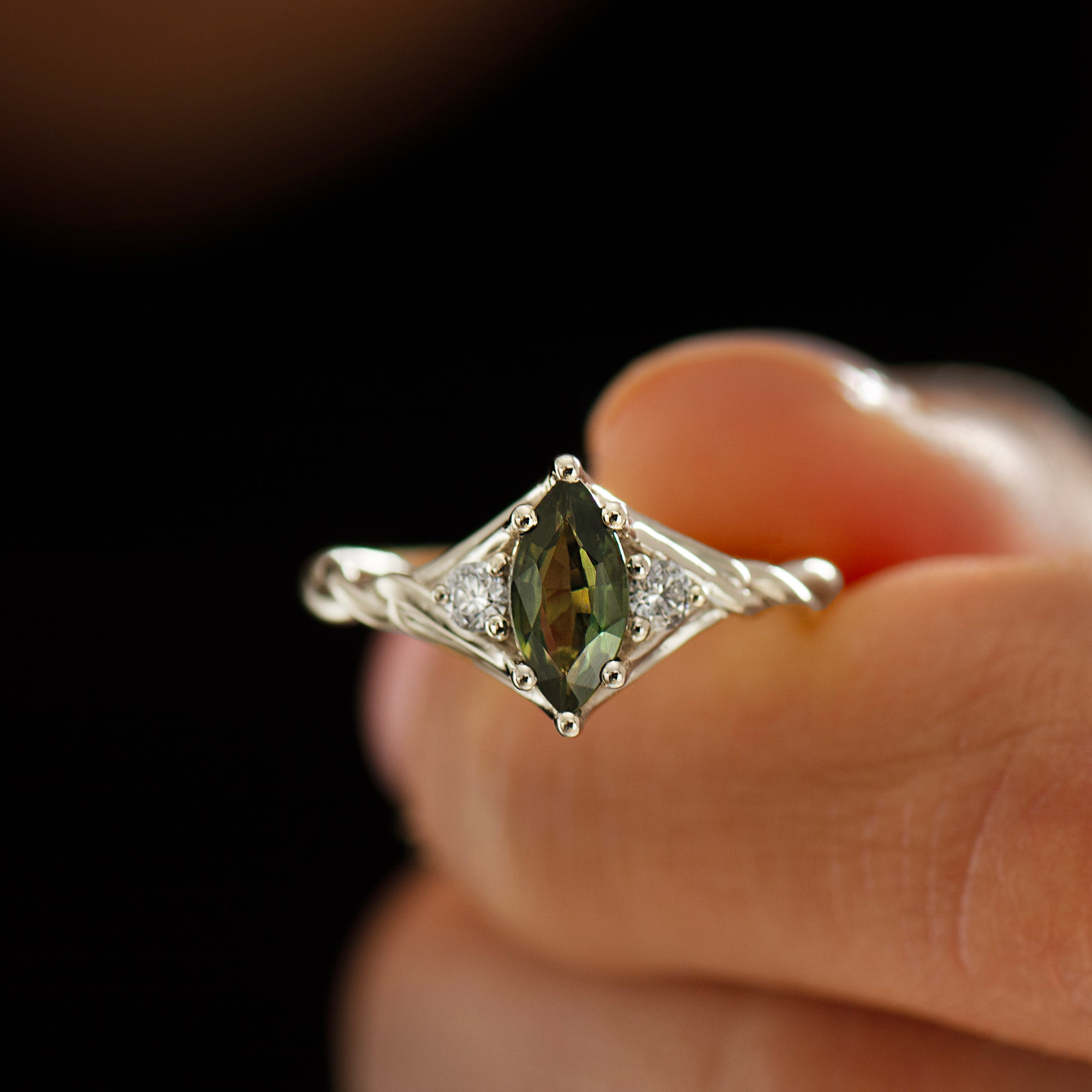 Celtic Knot Green Sapphire Ring - Marquise