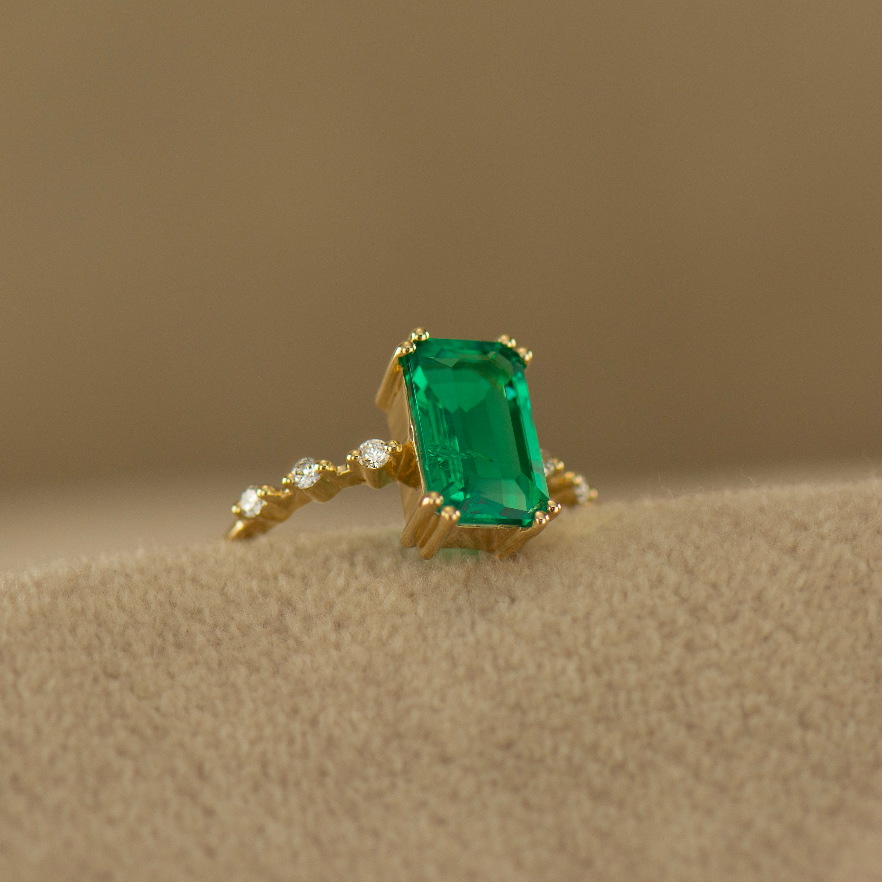 Elongated Lab Emerald Engagement Ring