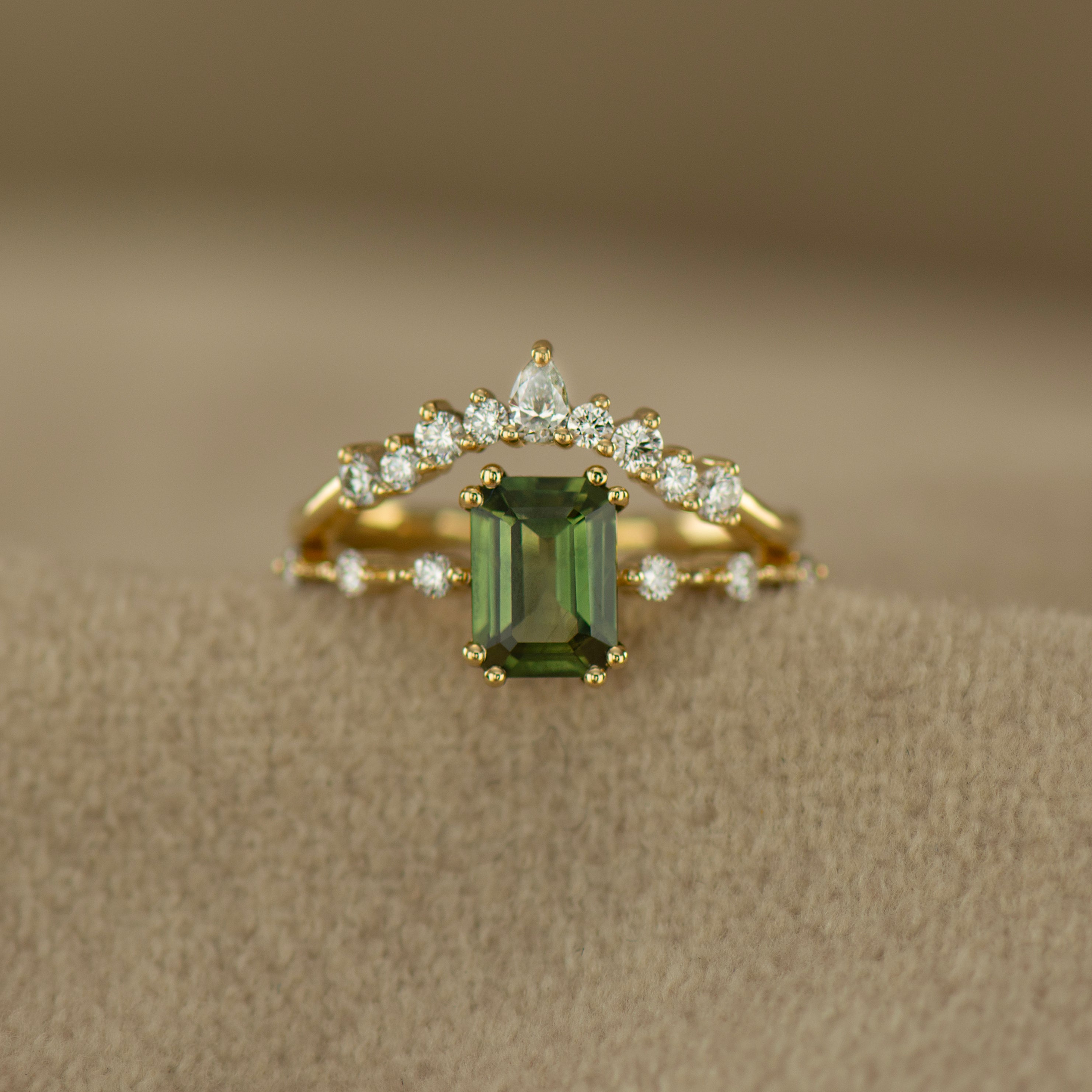 Emerald Cut, Green Sapphire Rings Set