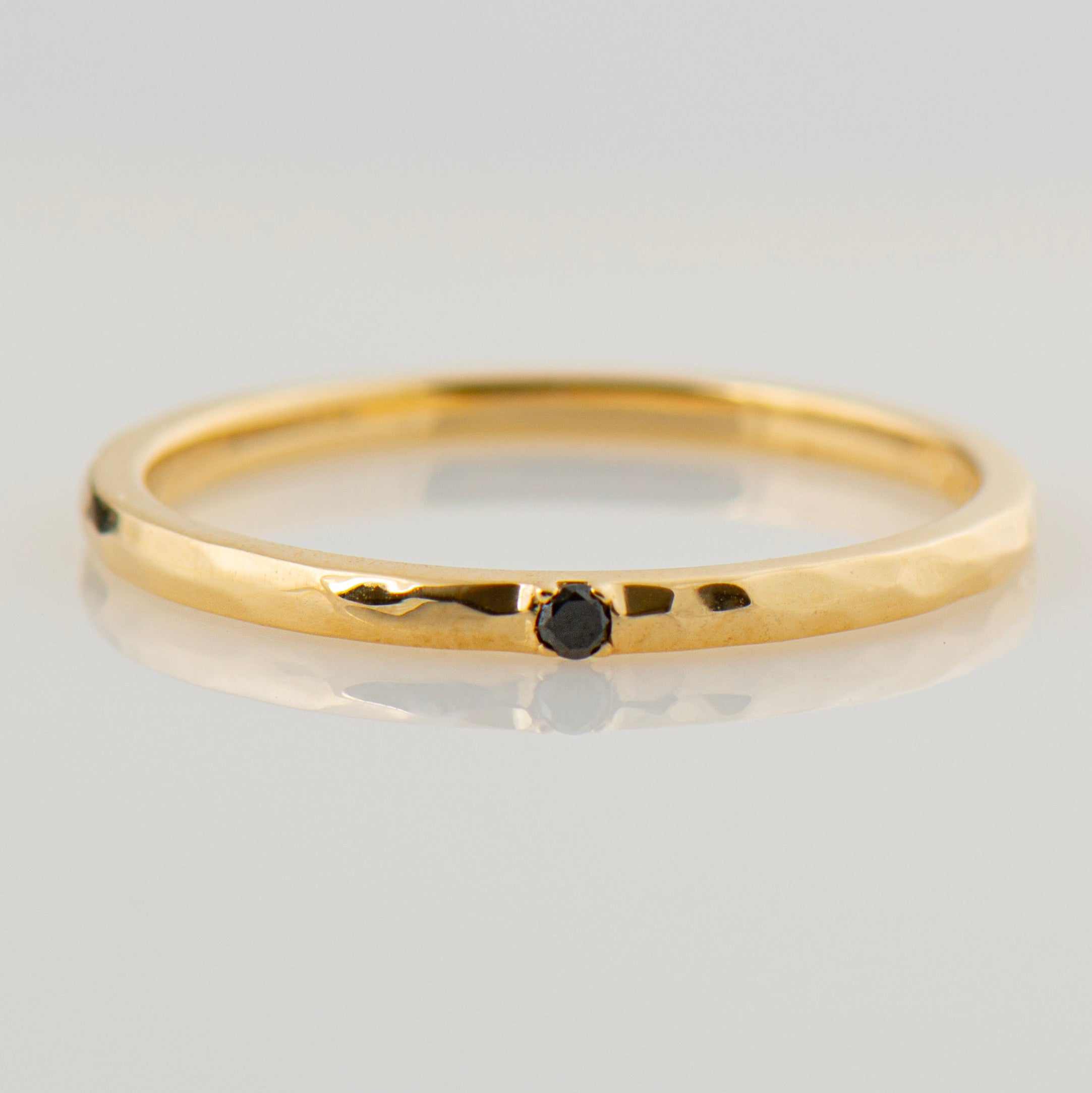 1.5 mm Hammered Single Black Diamond Ring